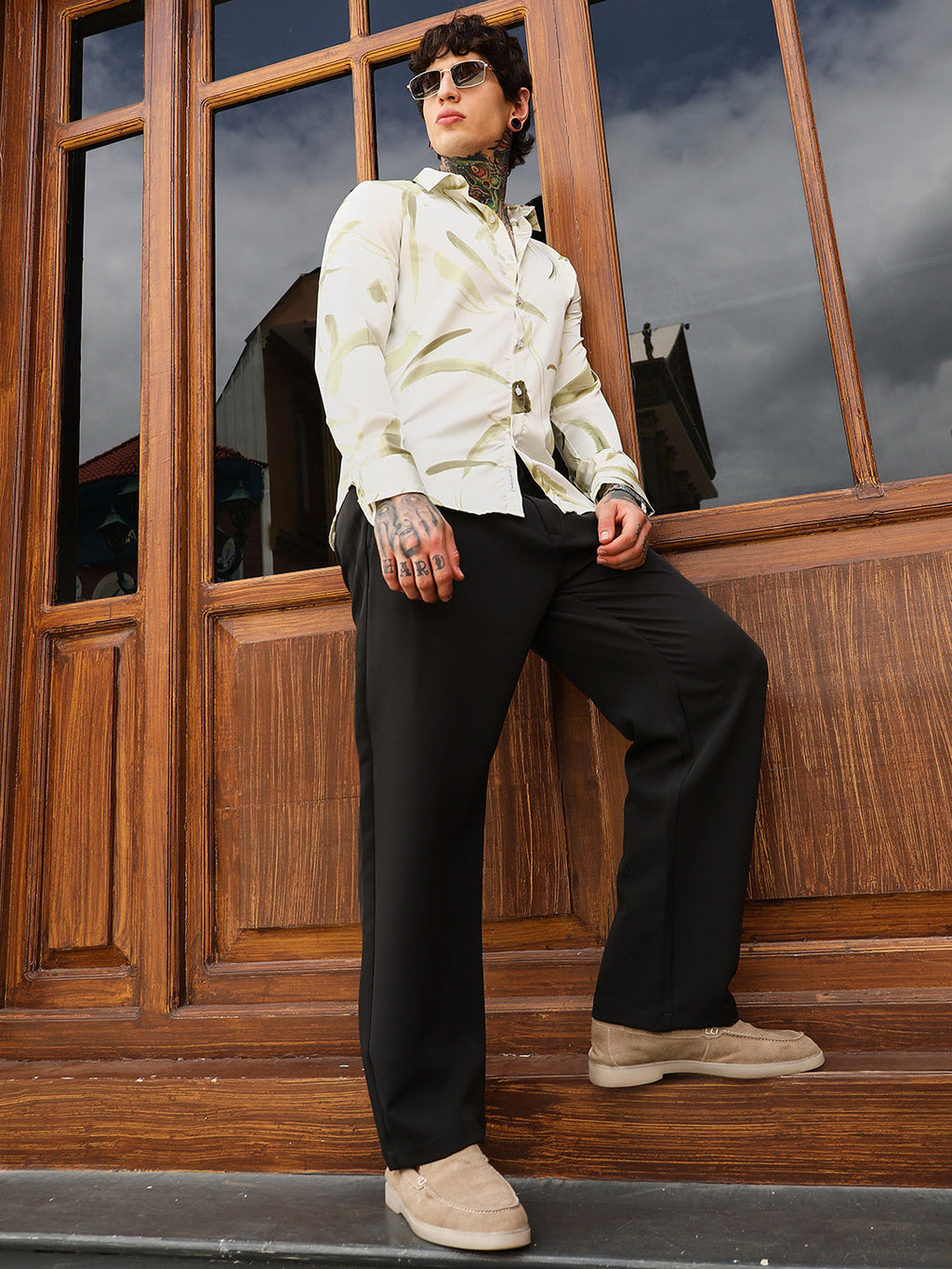 Contrast-Strokes Imprint Shirt