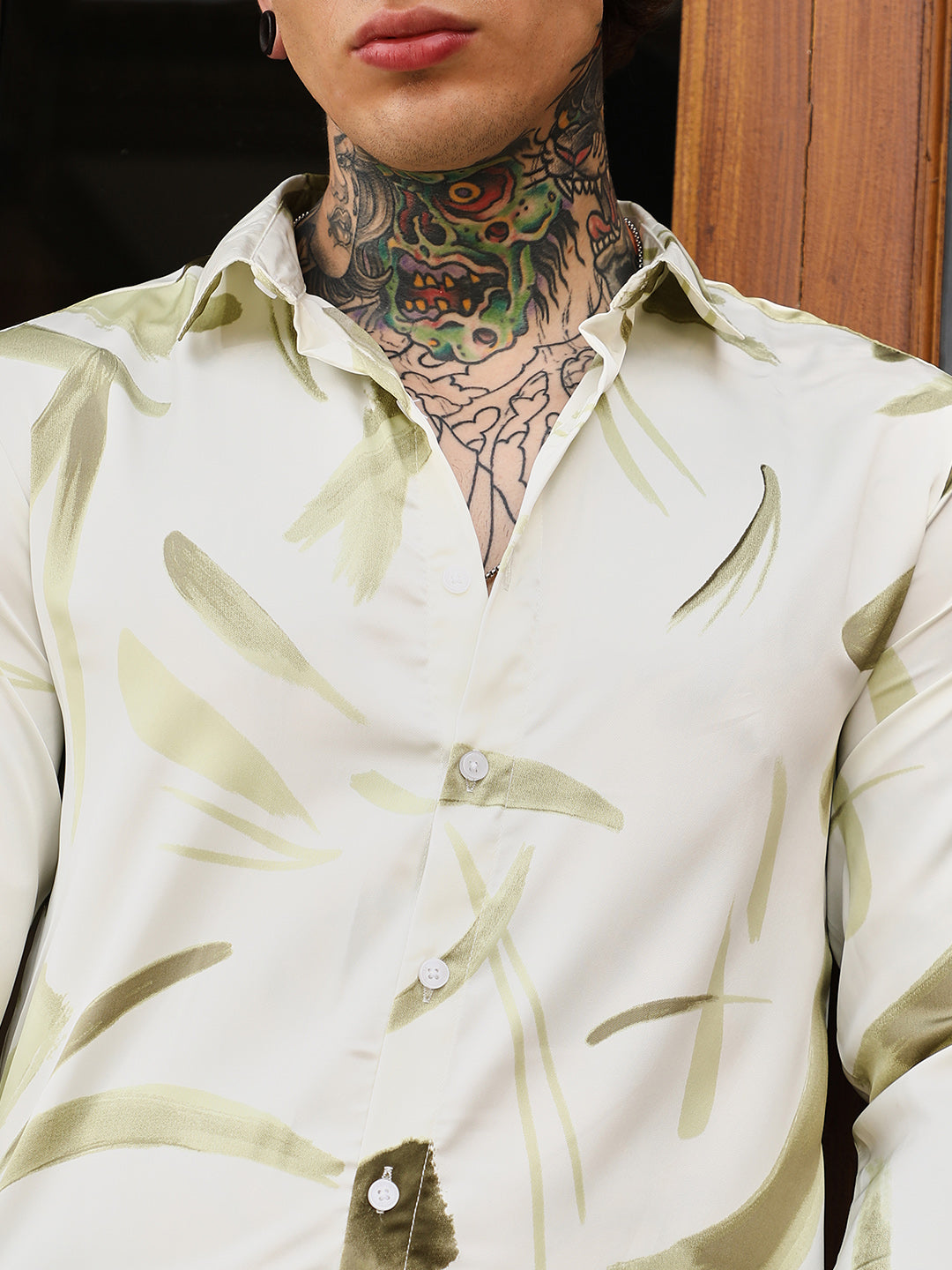 Contrast-Strokes Imprint Shirt