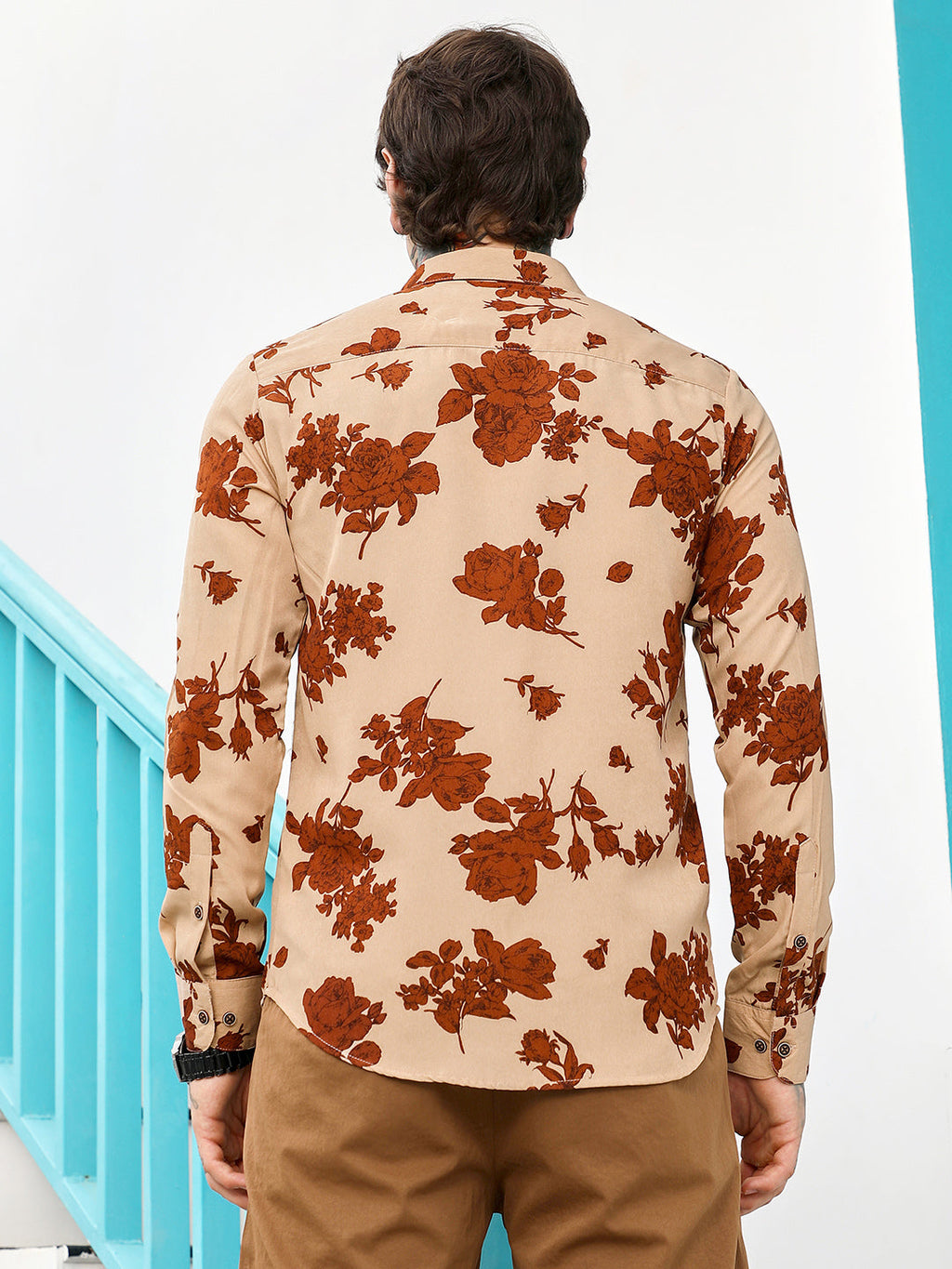 Contrast-Roses Imprint Shirt