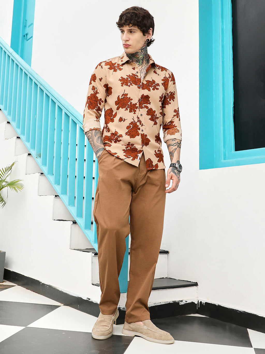 Contrast-Roses Imprint Shirt