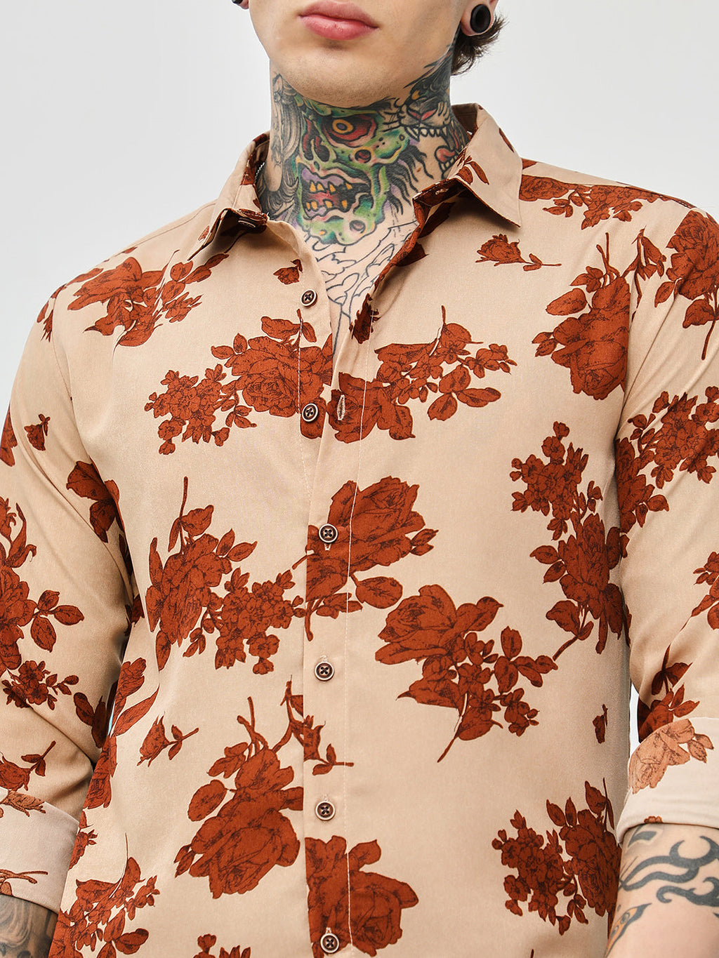 Contrast-Roses Imprint Shirt