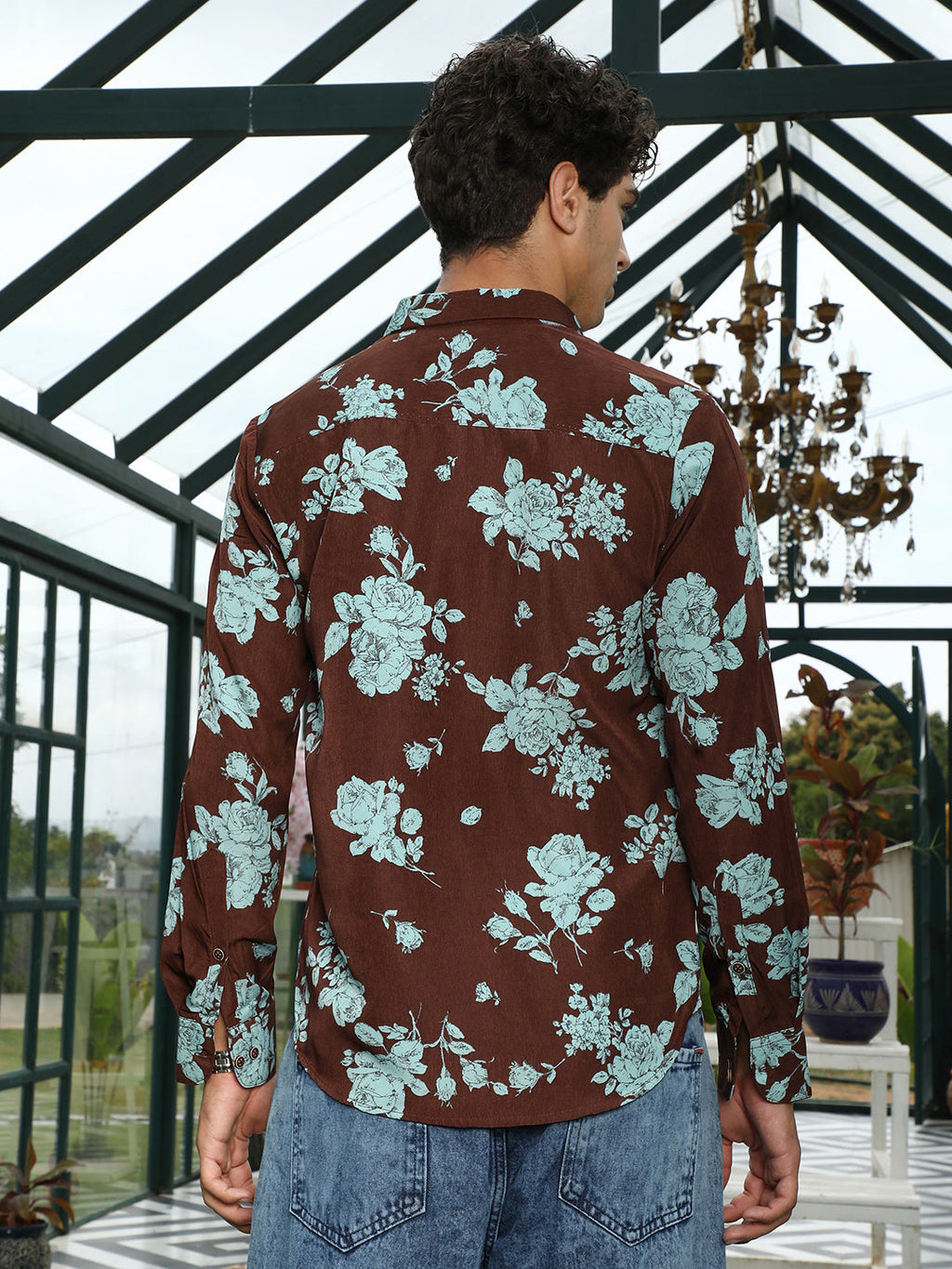 Contrast-Roses Imprint Shirt