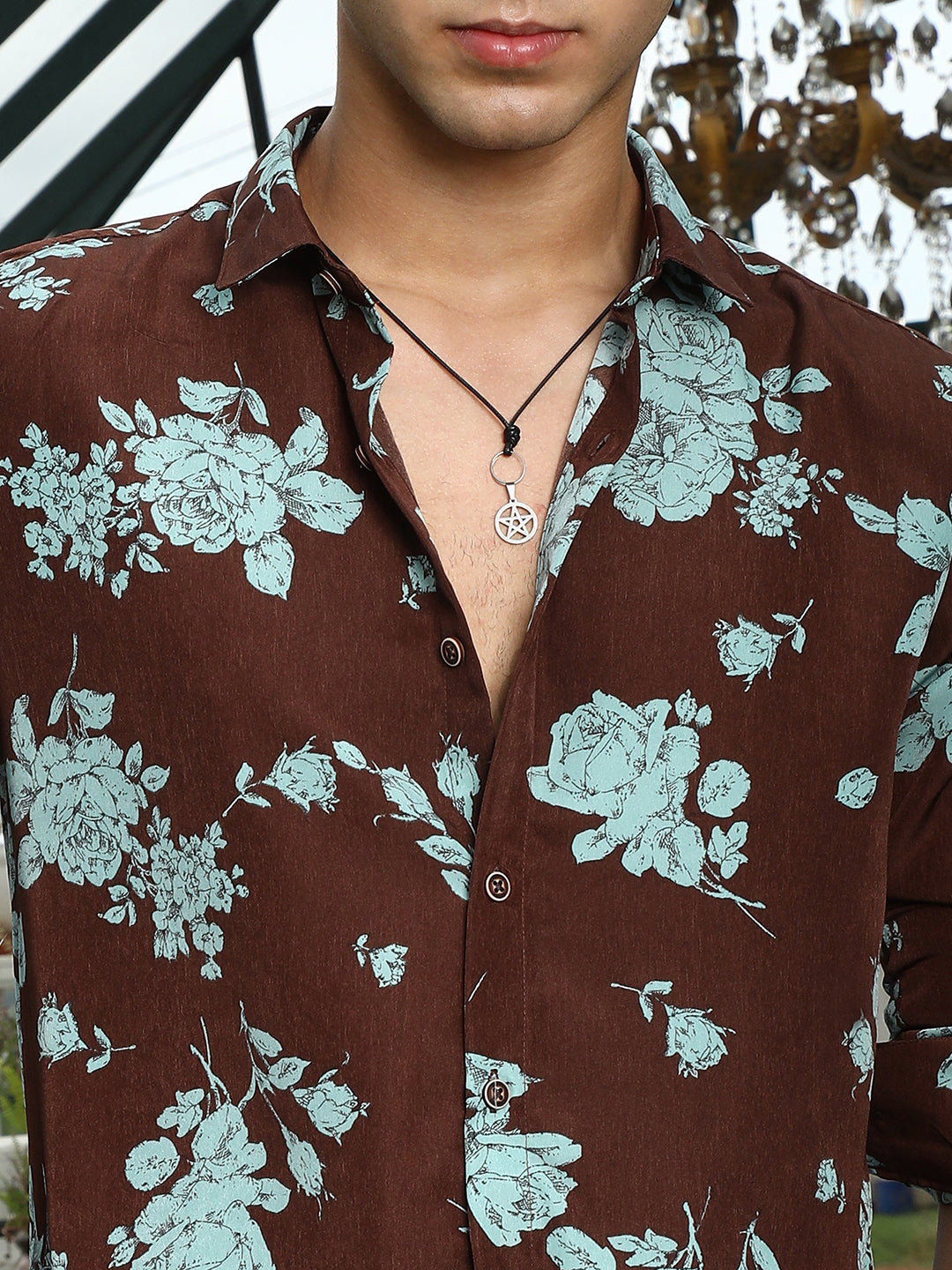 Contrast-Roses Imprint Shirt