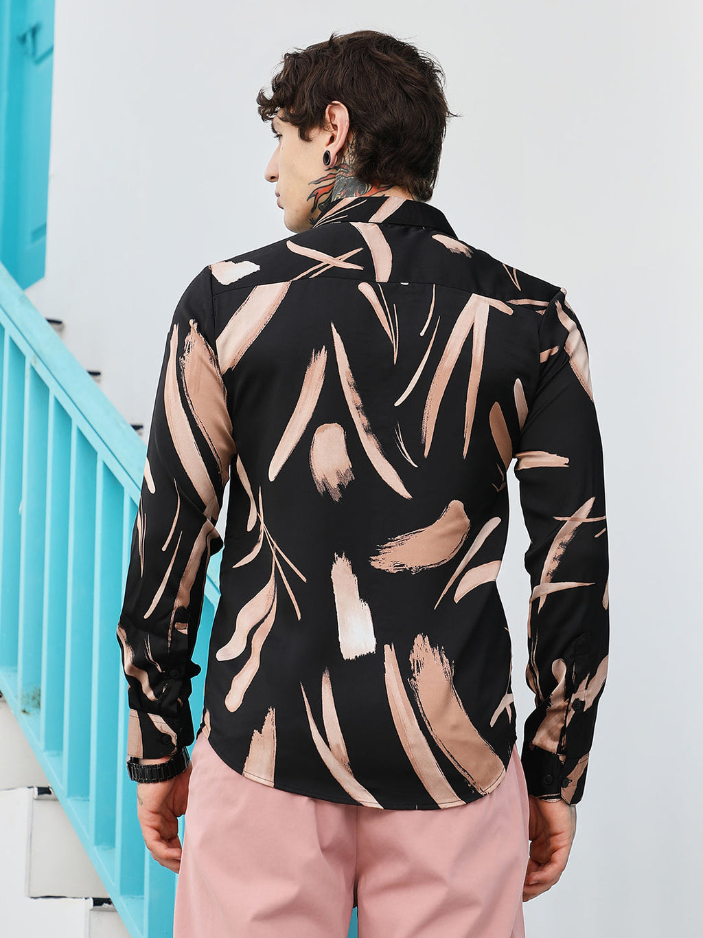 Contrast-Strokes Imprint Shirt