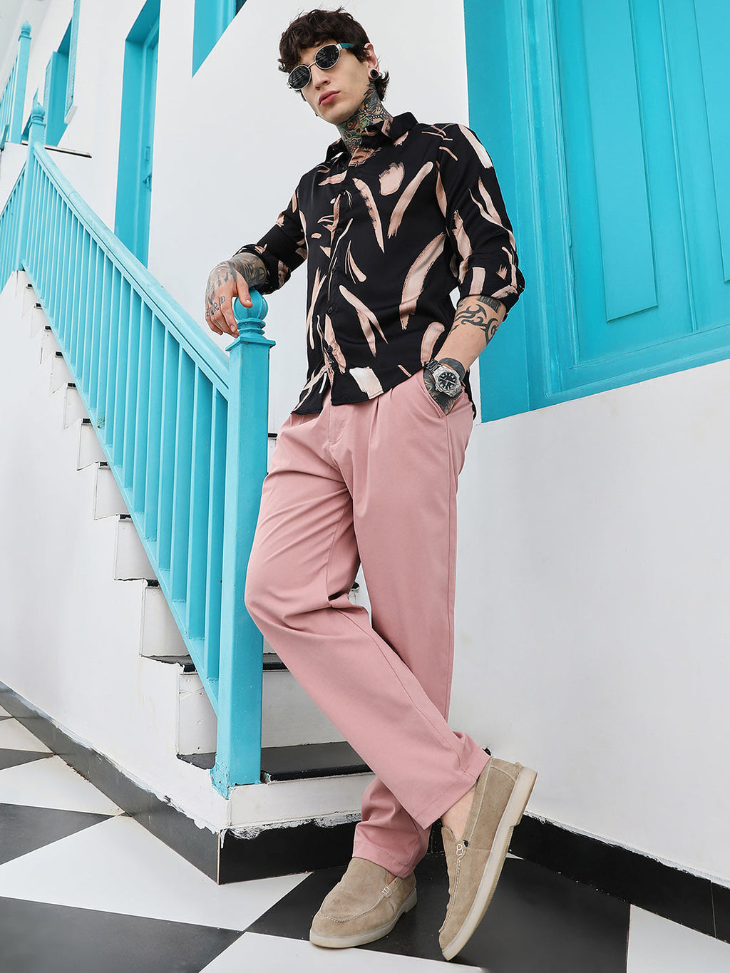 Contrast-Strokes Imprint Shirt