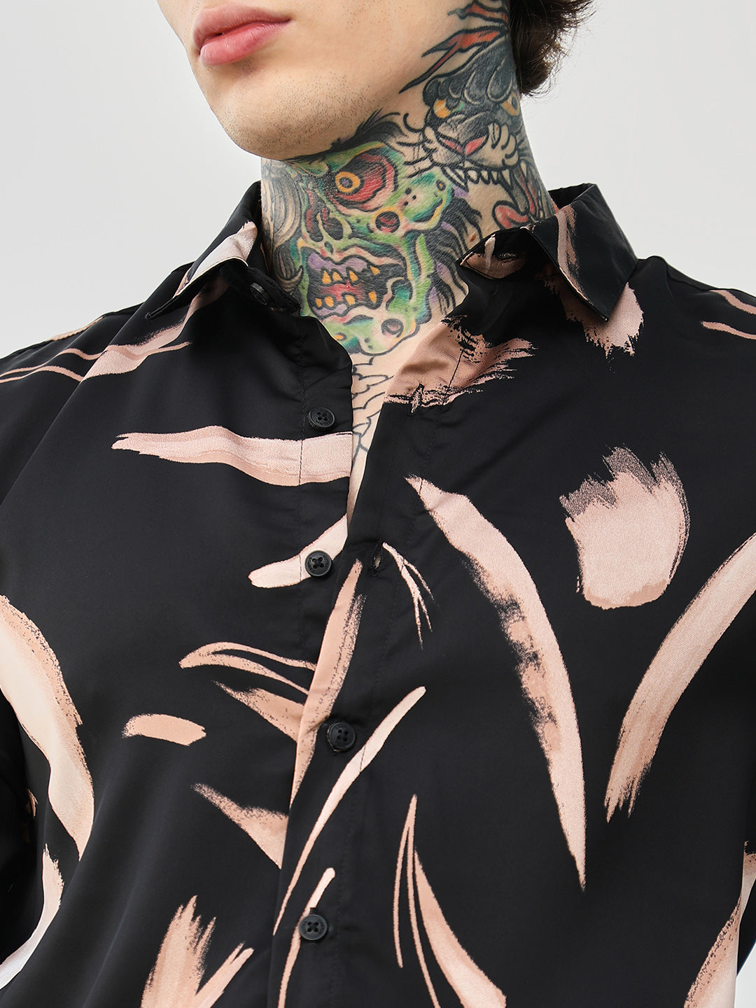 Contrast-Strokes Imprint Shirt