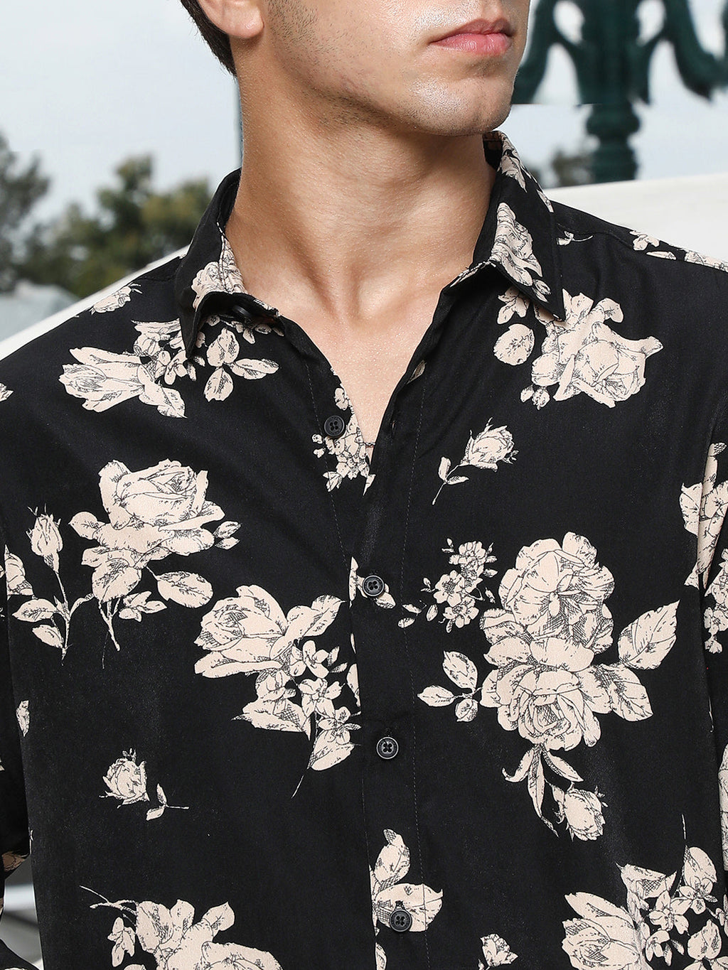 Contrast-Roses Imprint Shirt