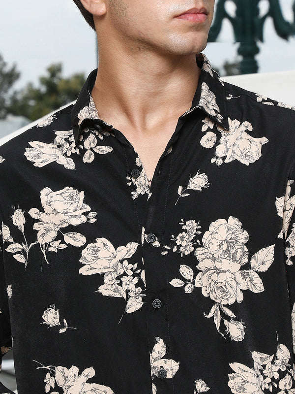 Contrast-Roses Imprint Shirt
