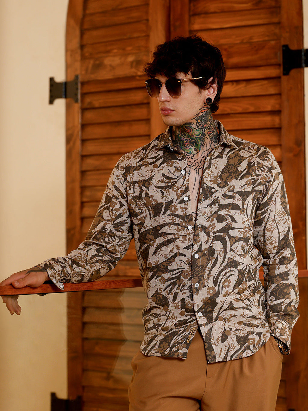 Floral-Block Imprint Shirt