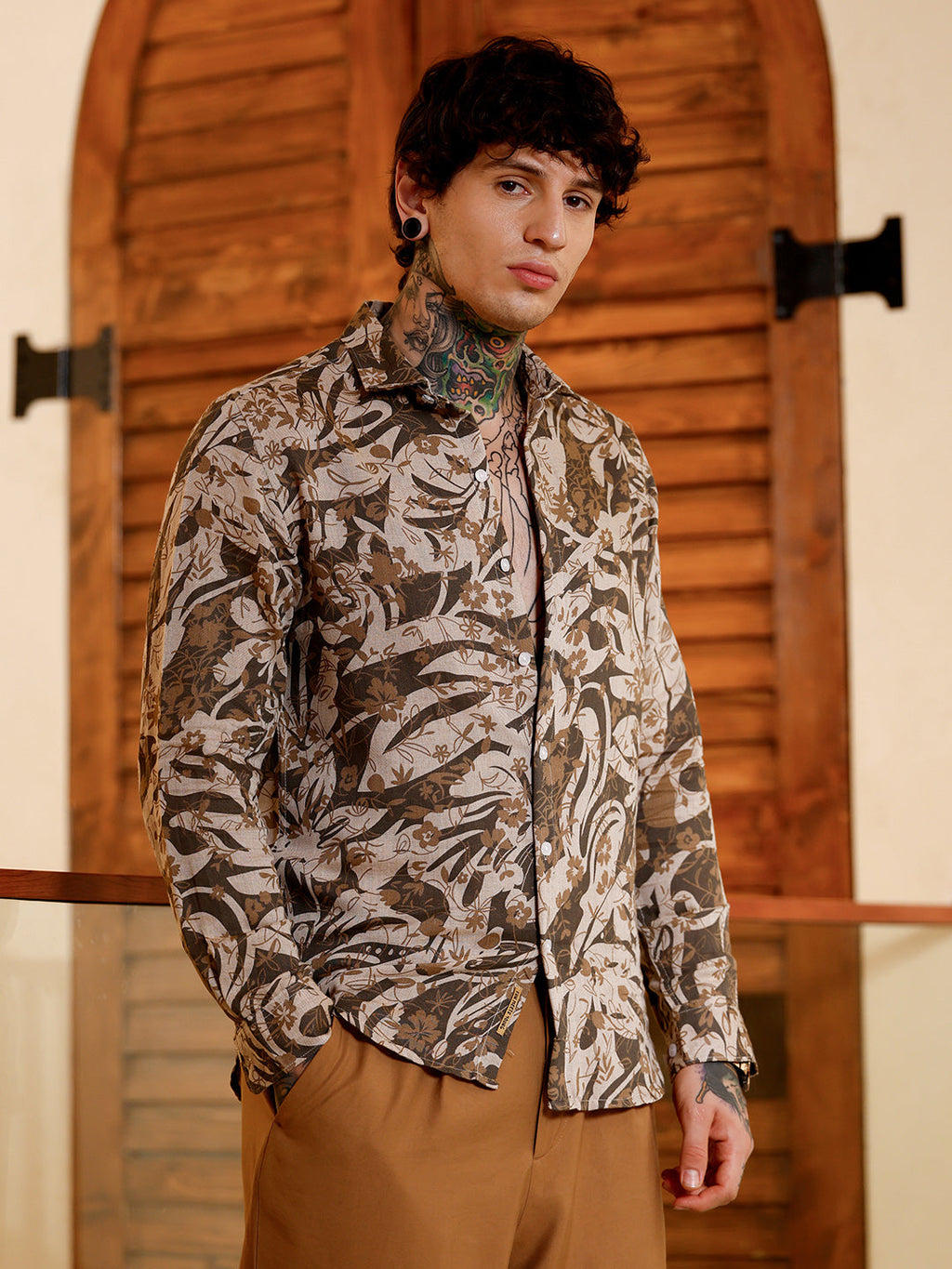 Floral-Block Imprint Shirt