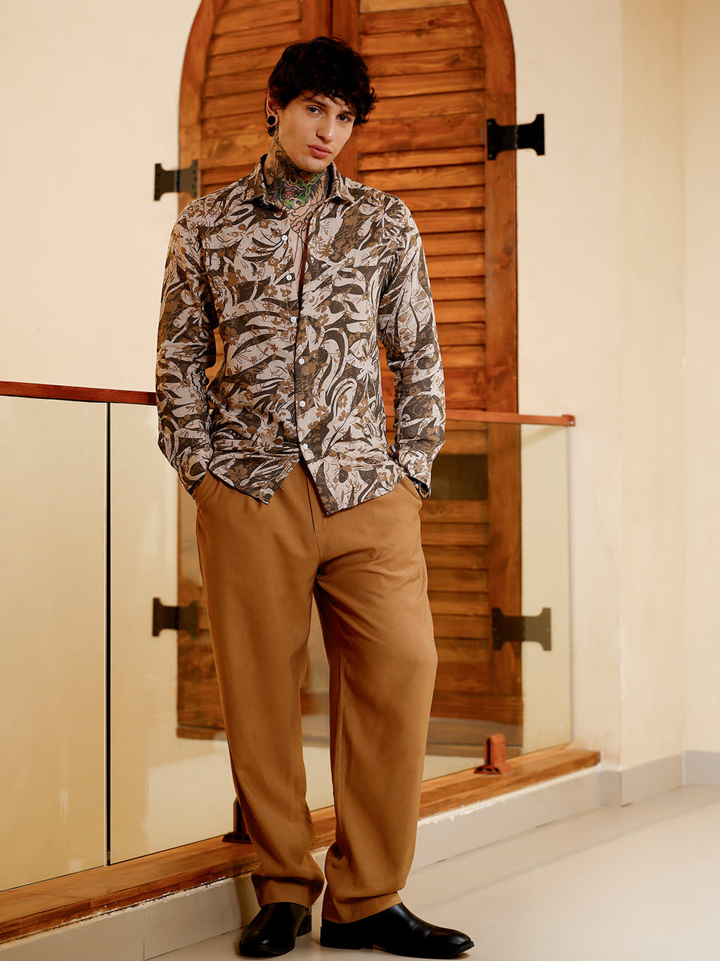 Floral-Block Imprint Shirt