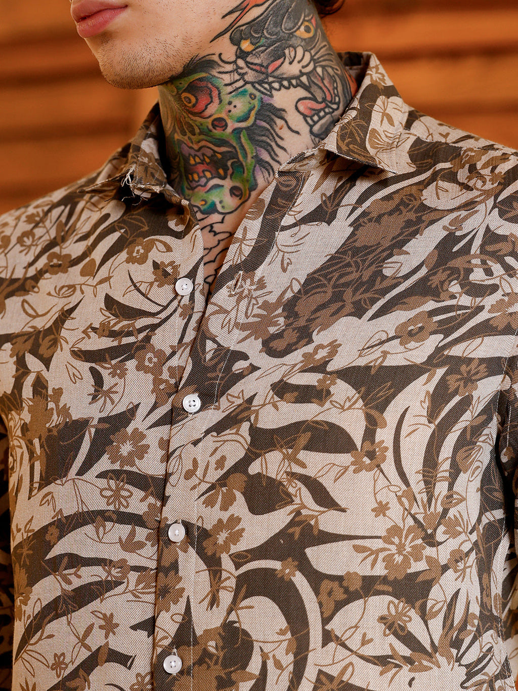 Floral-Block Imprint Shirt