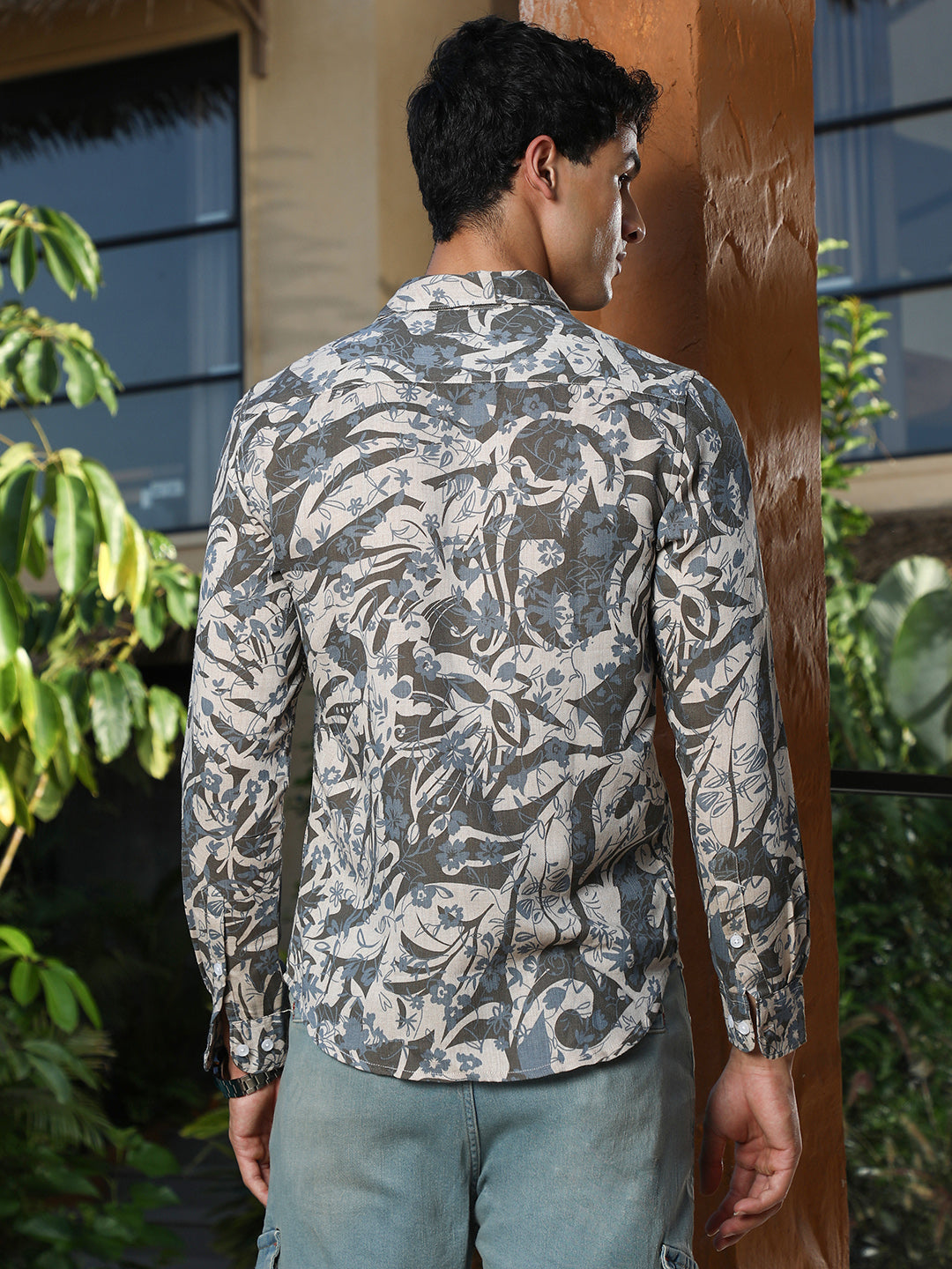 Floral-Block Jacquard Shirt