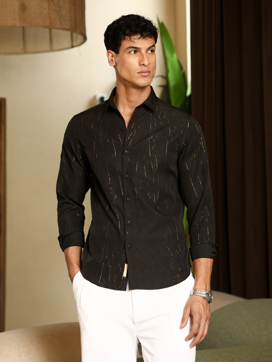 Metallic-Crushed Textured Shirt