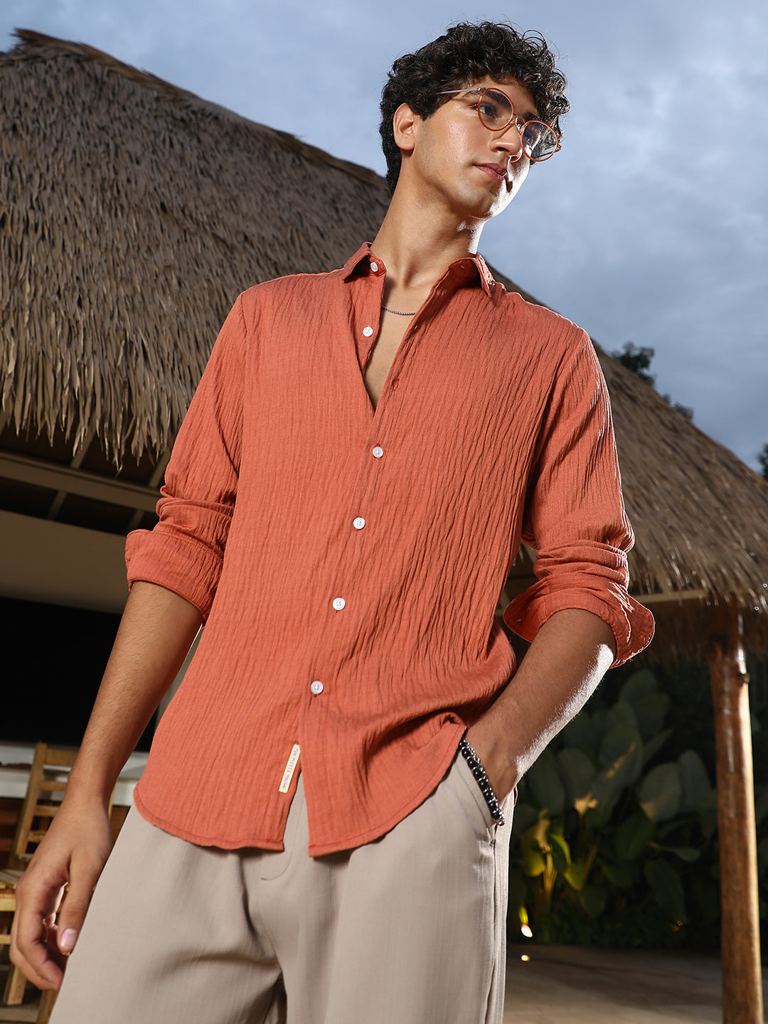 Solid Creased-Tactile Shirt