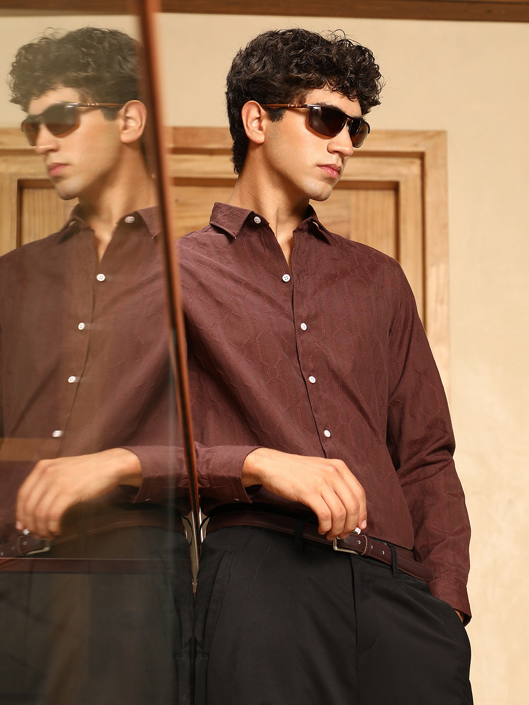 ₹999 | Campus Sutra Men's Coffee Brown Indie-Geometric Jacquard
