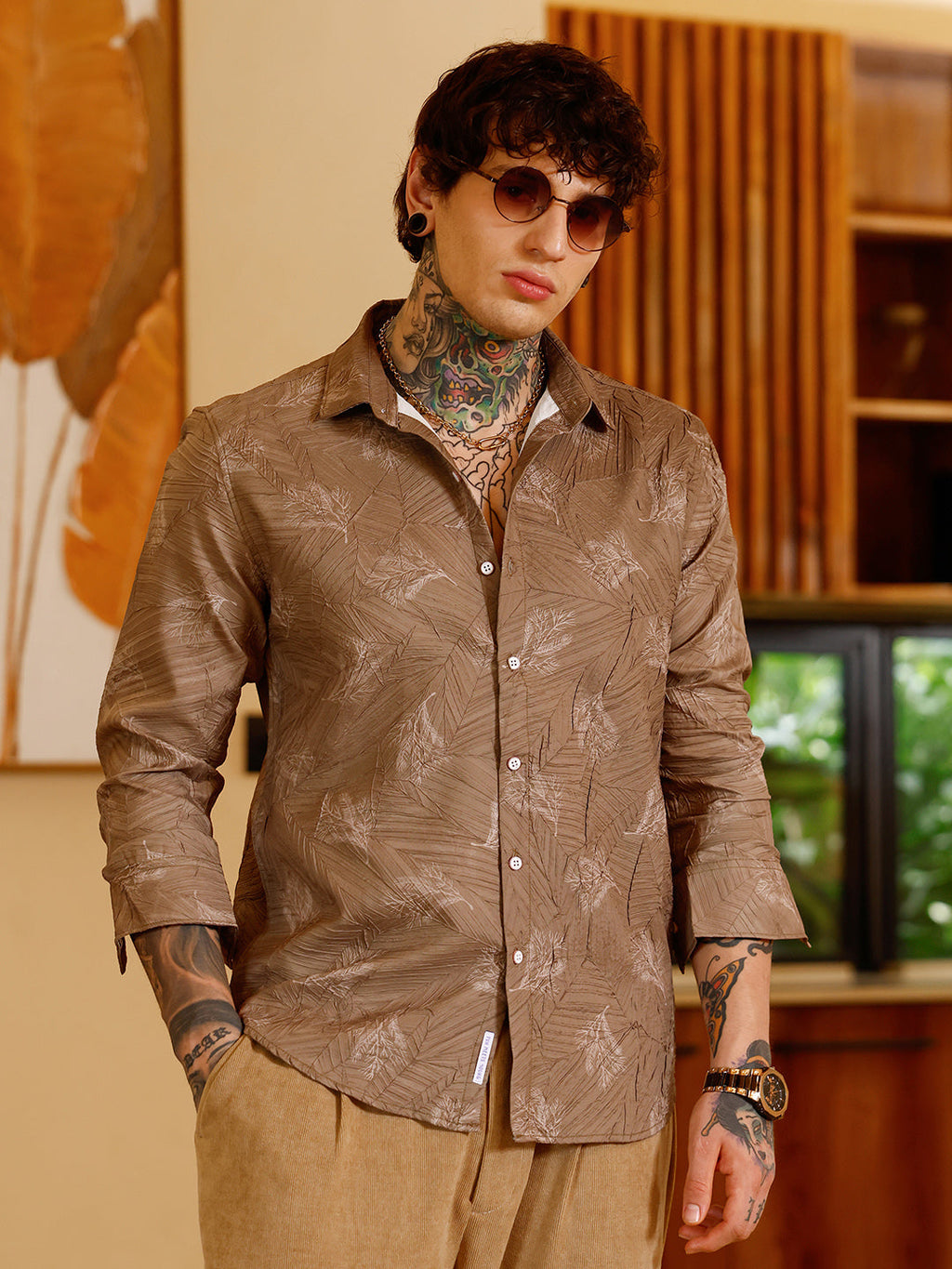 Twig-Imprint Foliage-Tactile Shirt