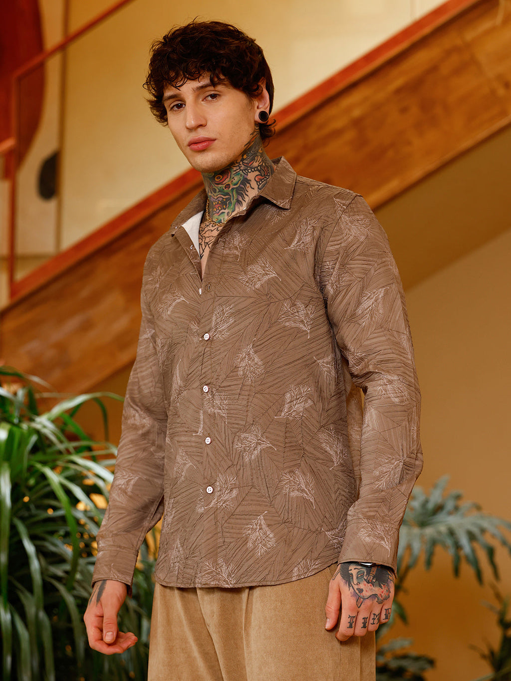 Twig-Imprint Foliage-Tactile Shirt