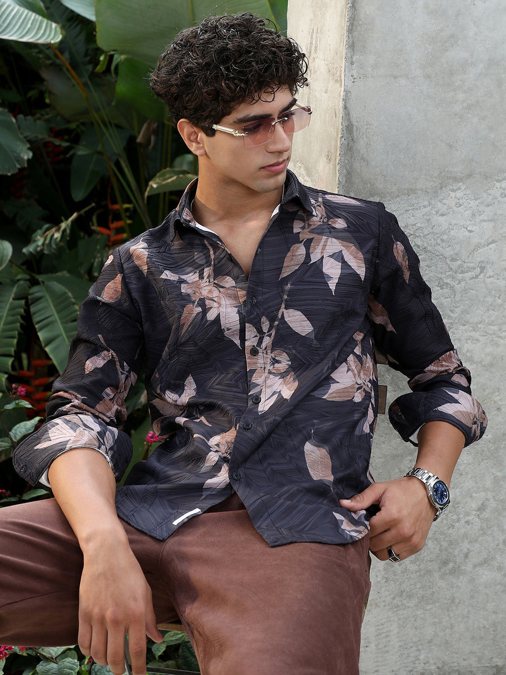 Imprinted Foliage Textured Shirt