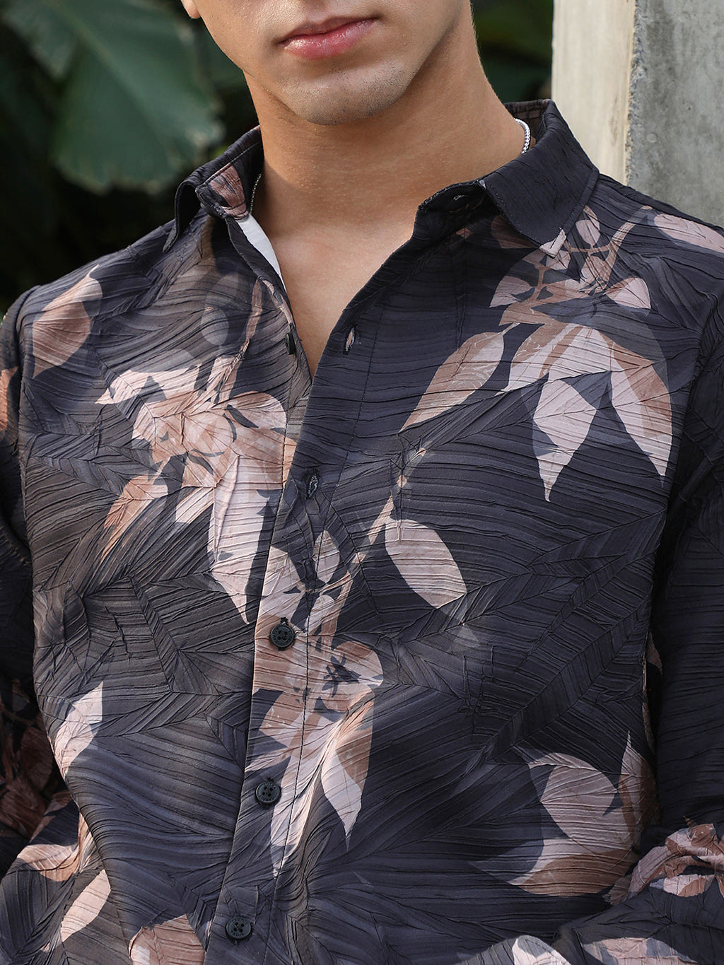 Imprinted Foliage Textured Shirt