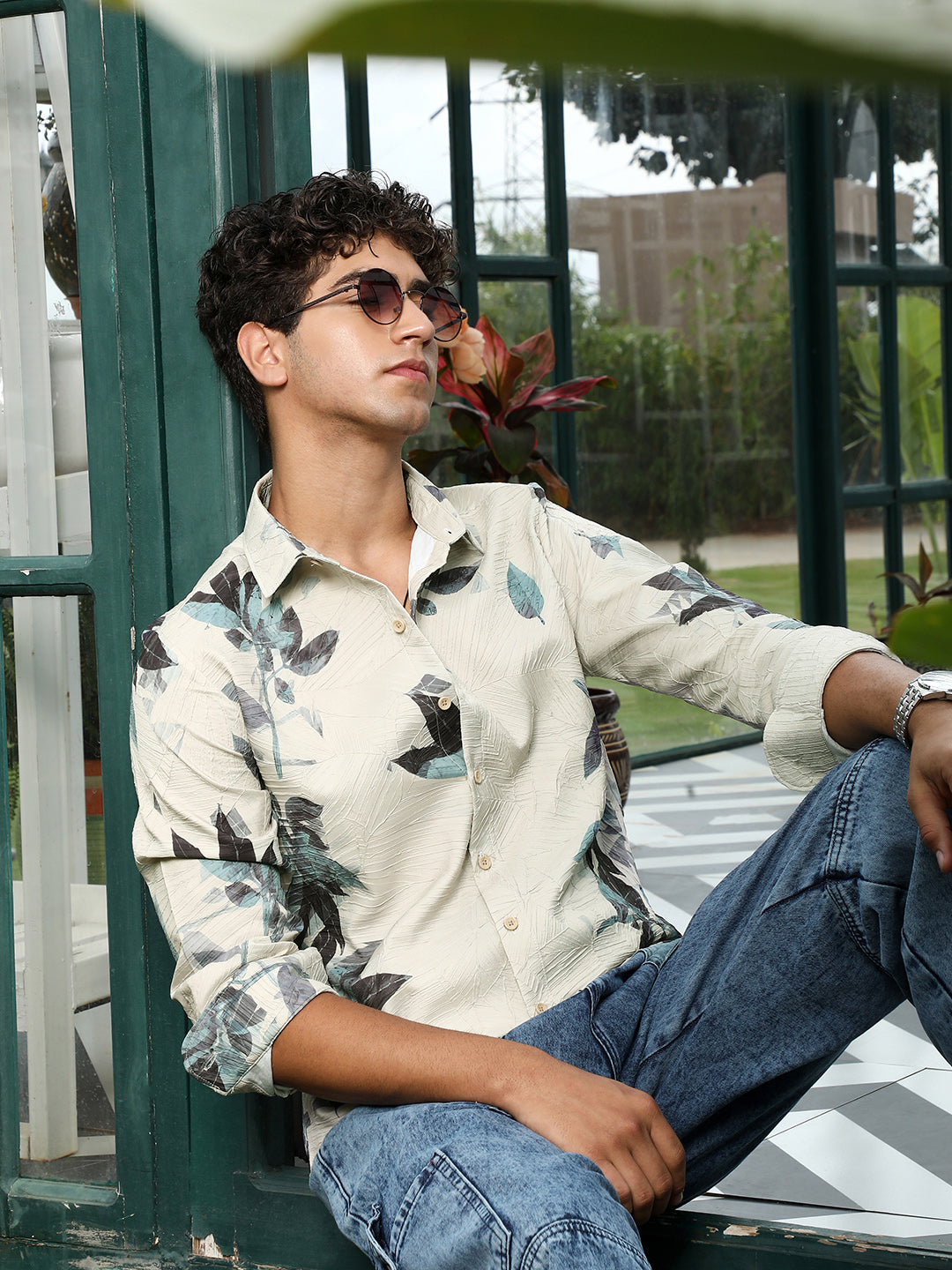 Imprinted Foliage Textured Shirt