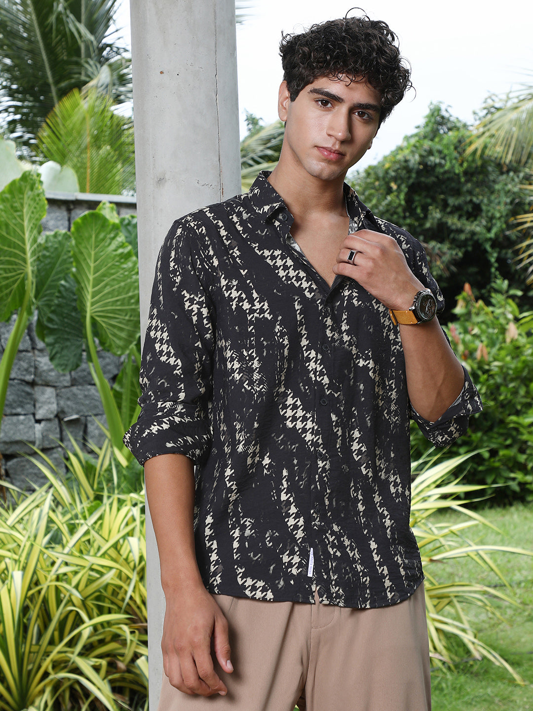 Grazed-Houndstooth Imprint Shirt