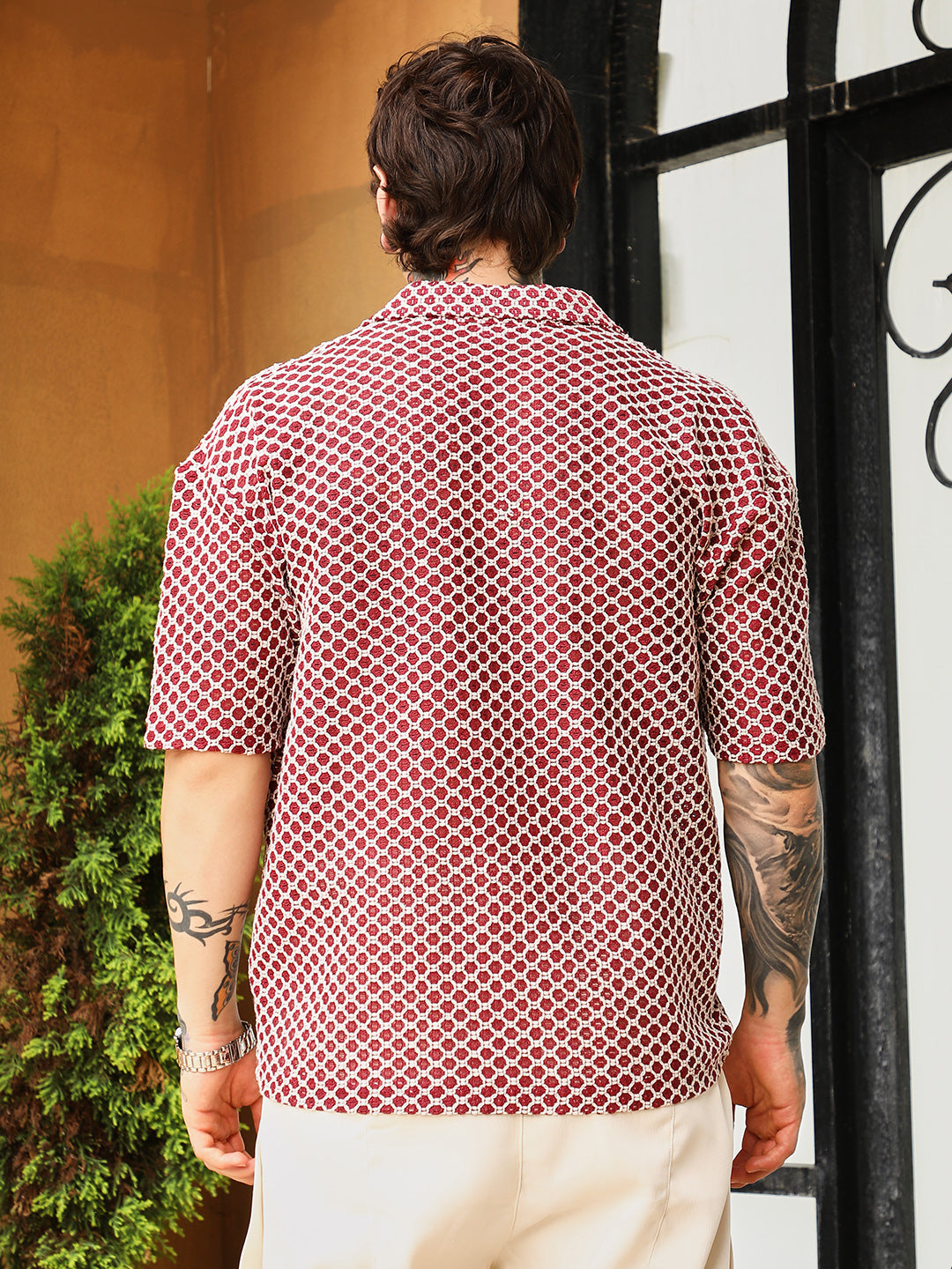 Geometric-Crochet Cuban Oversized Shirt