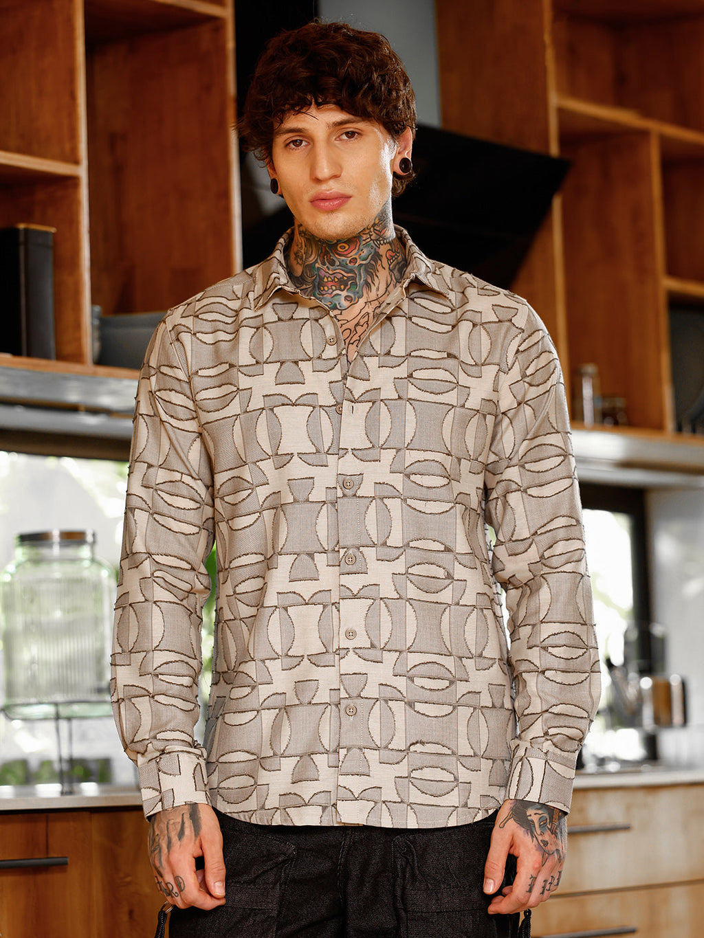 Geometric-Curve Jacquard Shirt