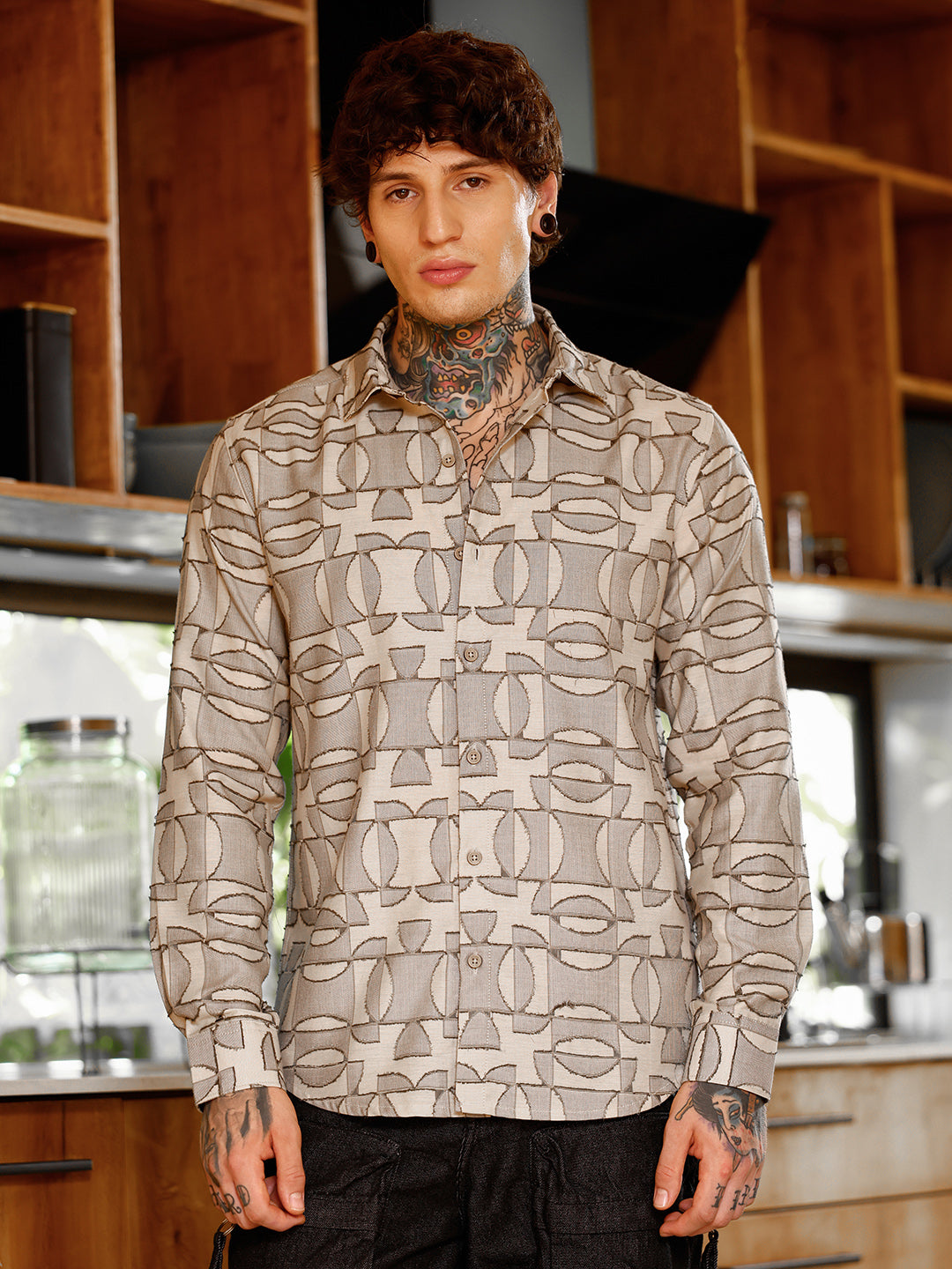 Geometric-Curve Jacquard Shirt