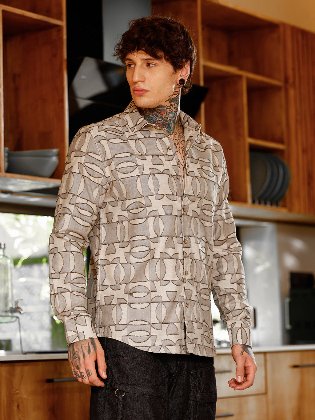 Geometric-Curve Jacquard Shirt