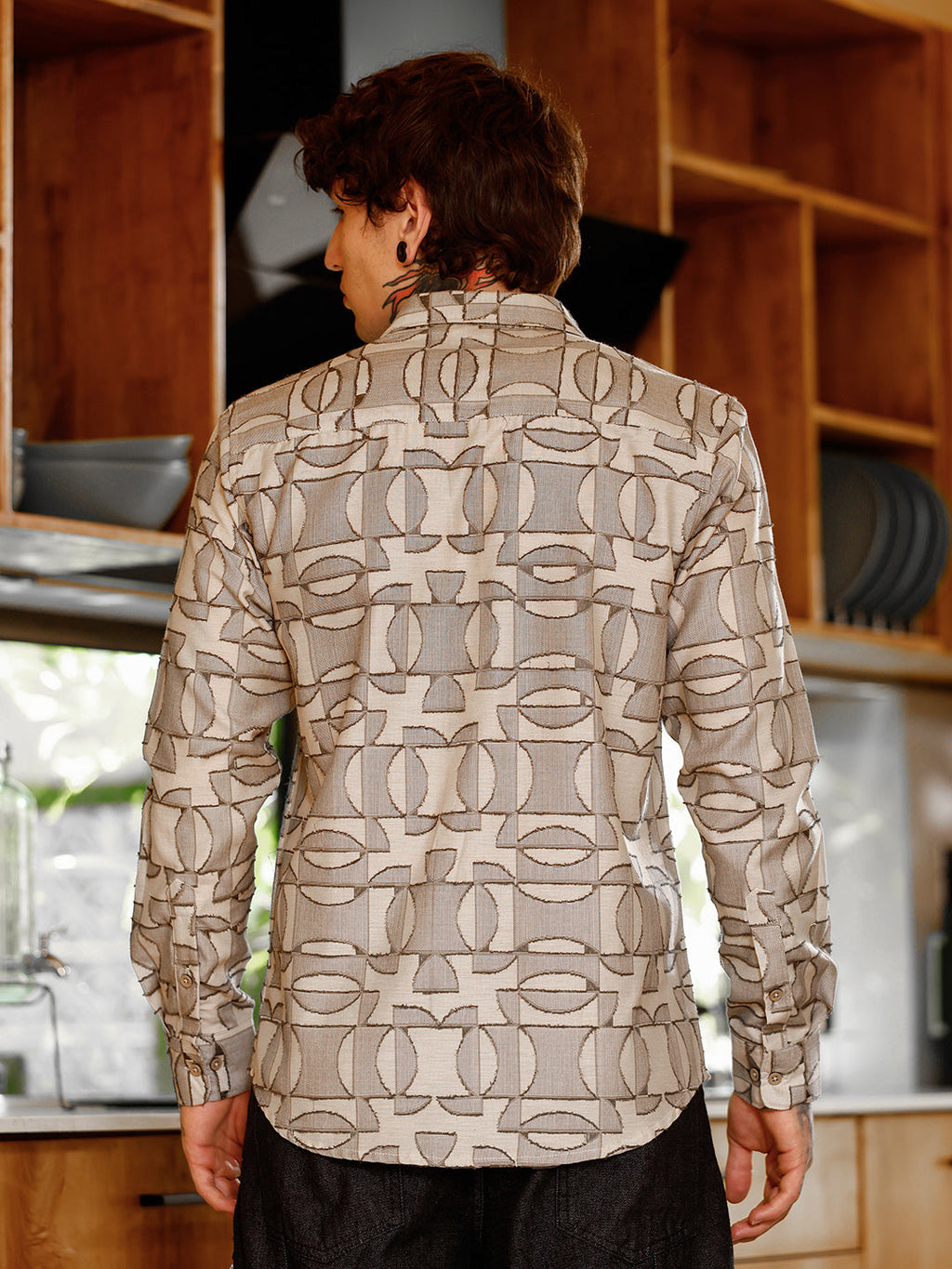 Geometric-Curve Jacquard Shirt