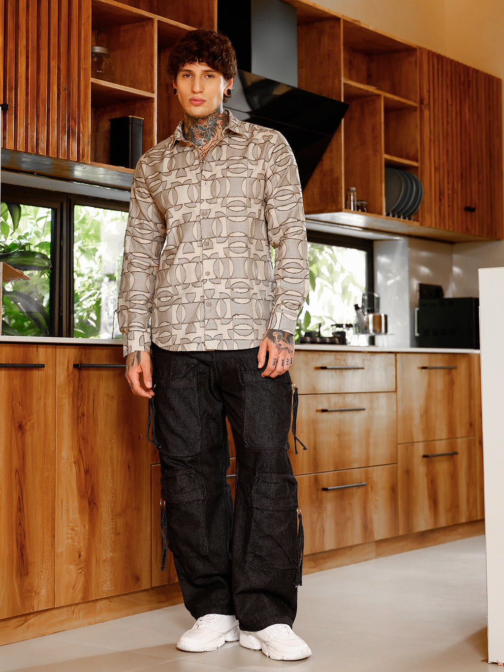 Geometric-Curve Jacquard Shirt