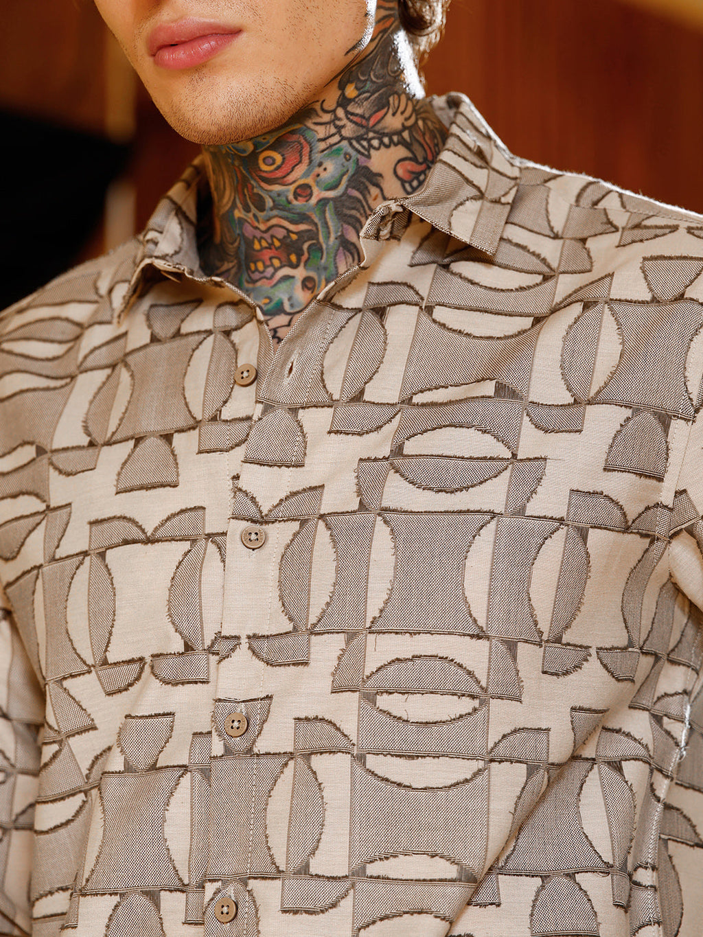 Geometric-Curve Jacquard Shirt
