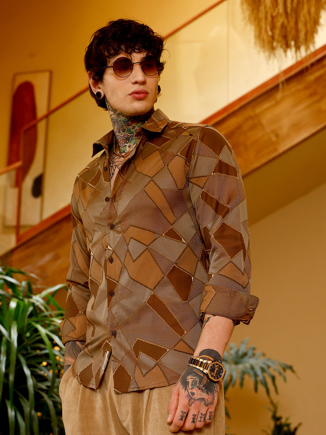 Block-Geometric Jacquard Shirt