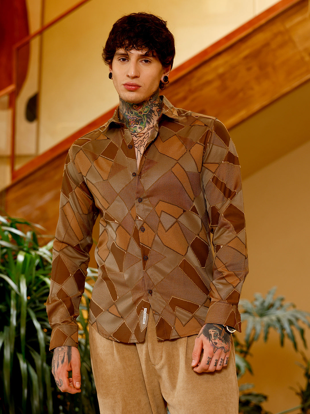 Block-Geometric Jacquard Shirt