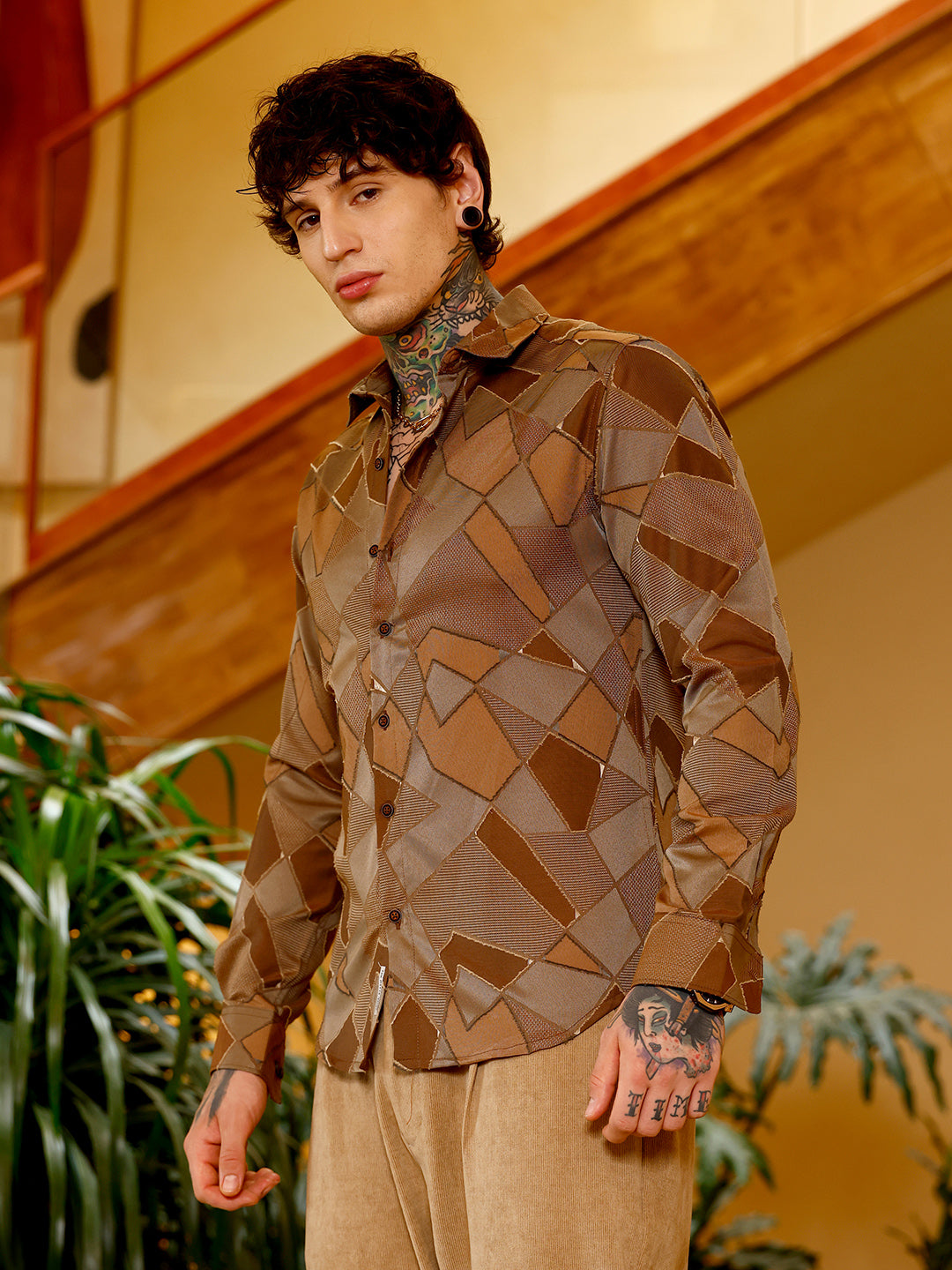 Block-Geometric Jacquard Shirt