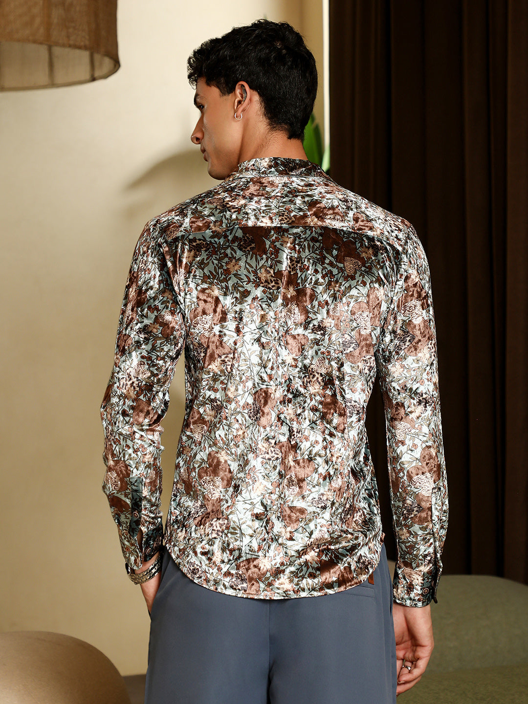 Botanical-Cluster Imprint Velvet Shirt