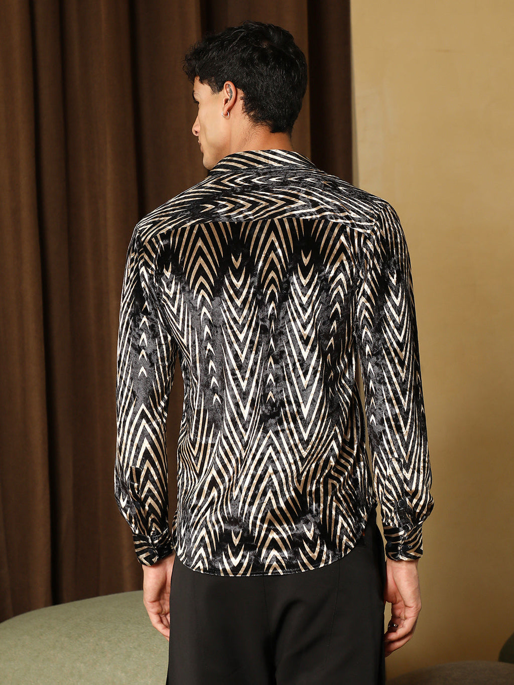 Metallic-Chevron Imprint Velvet Shirt