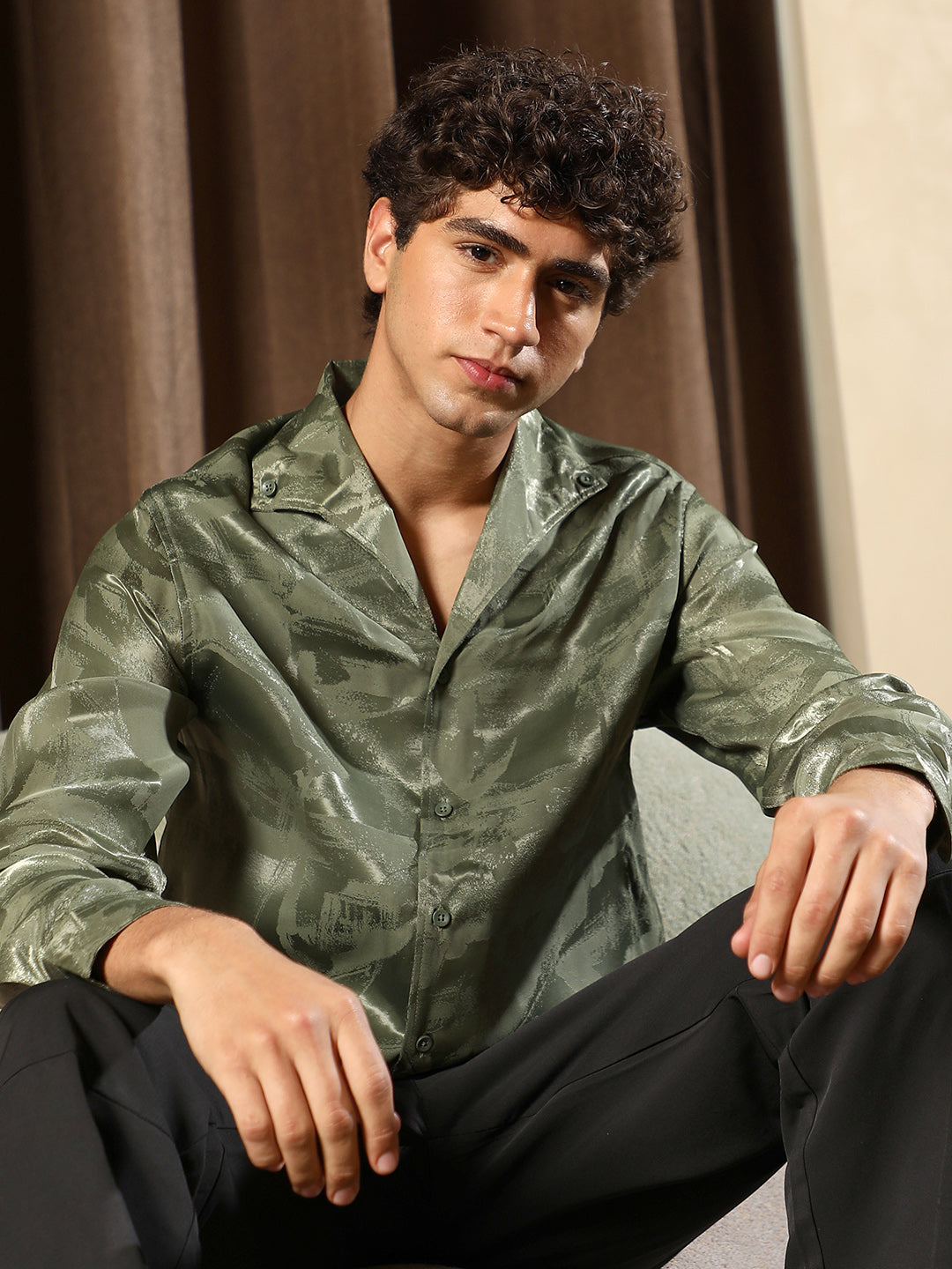 Abstract-Jacquard Satin Shirt