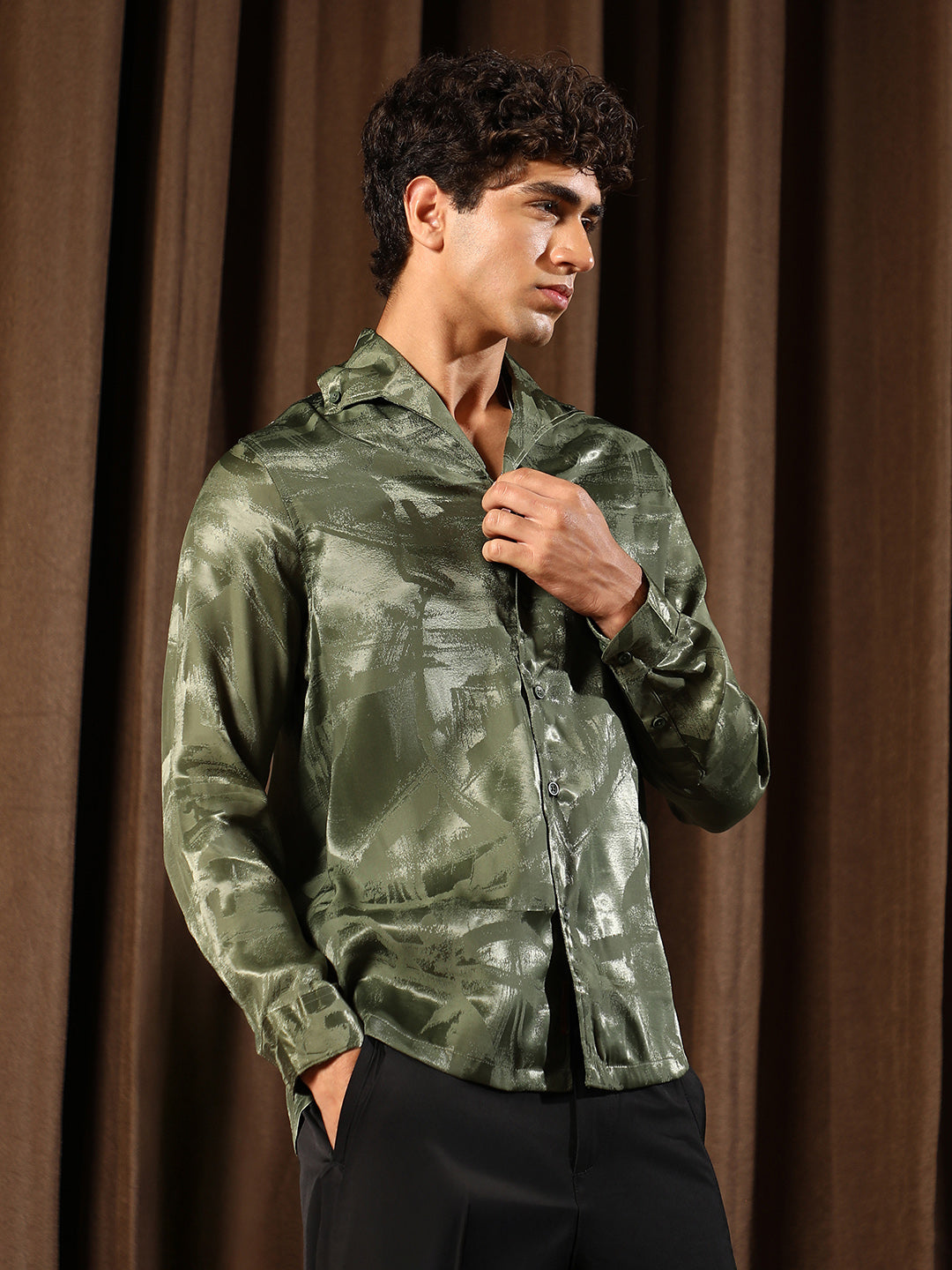 Abstract-Jacquard Satin Shirt