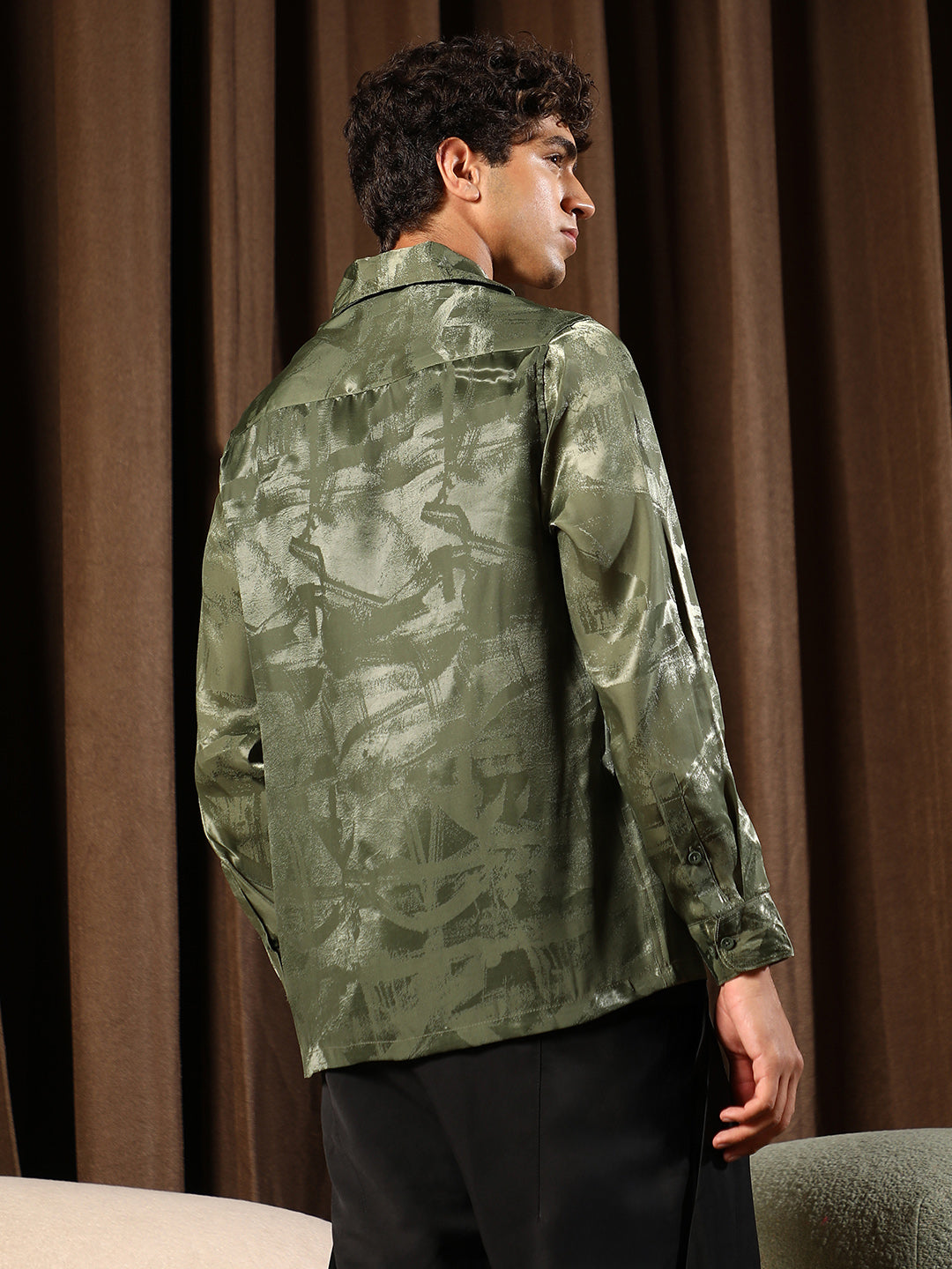 Abstract-Jacquard Satin Shirt