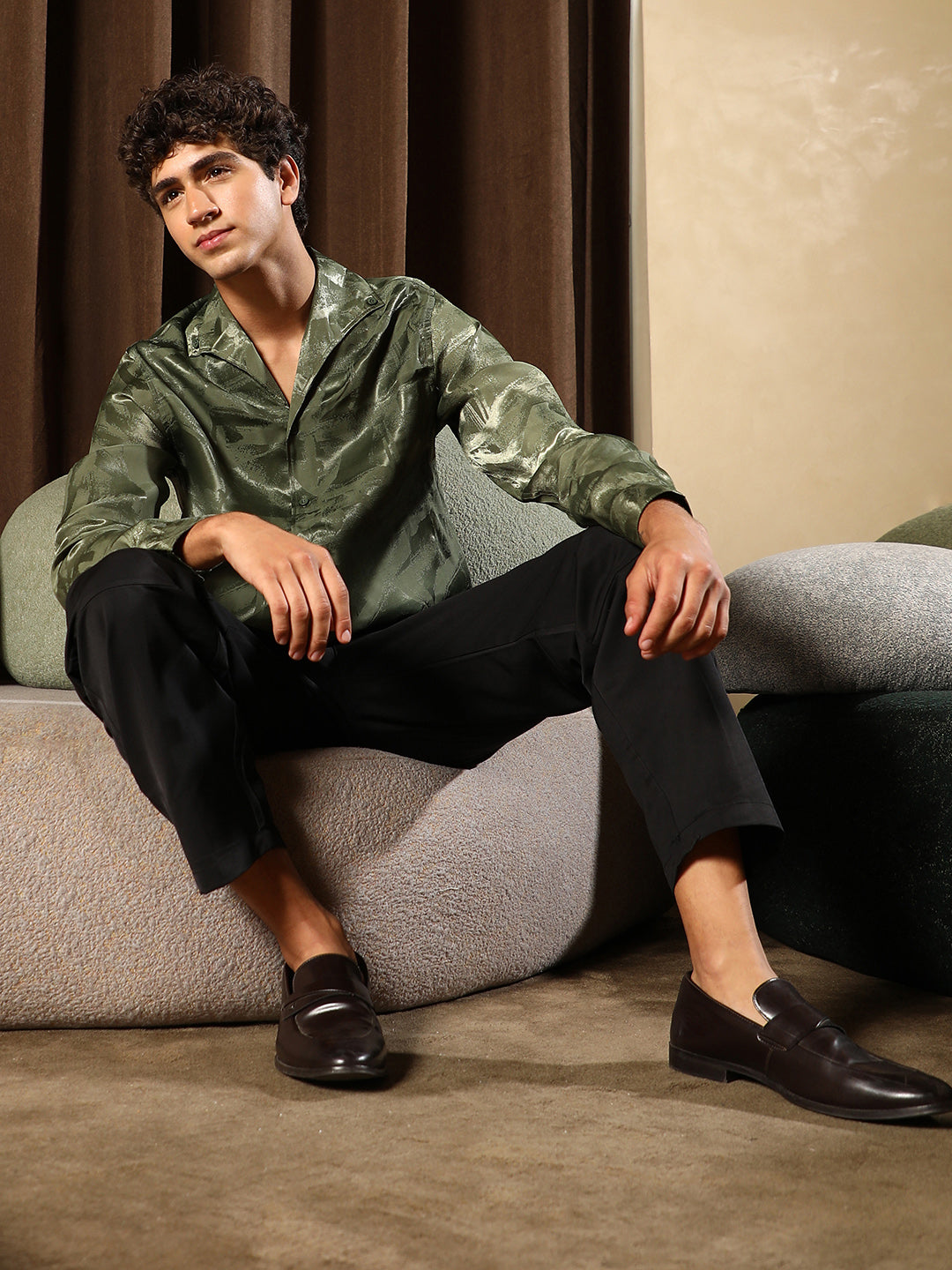 Abstract-Jacquard Satin Shirt