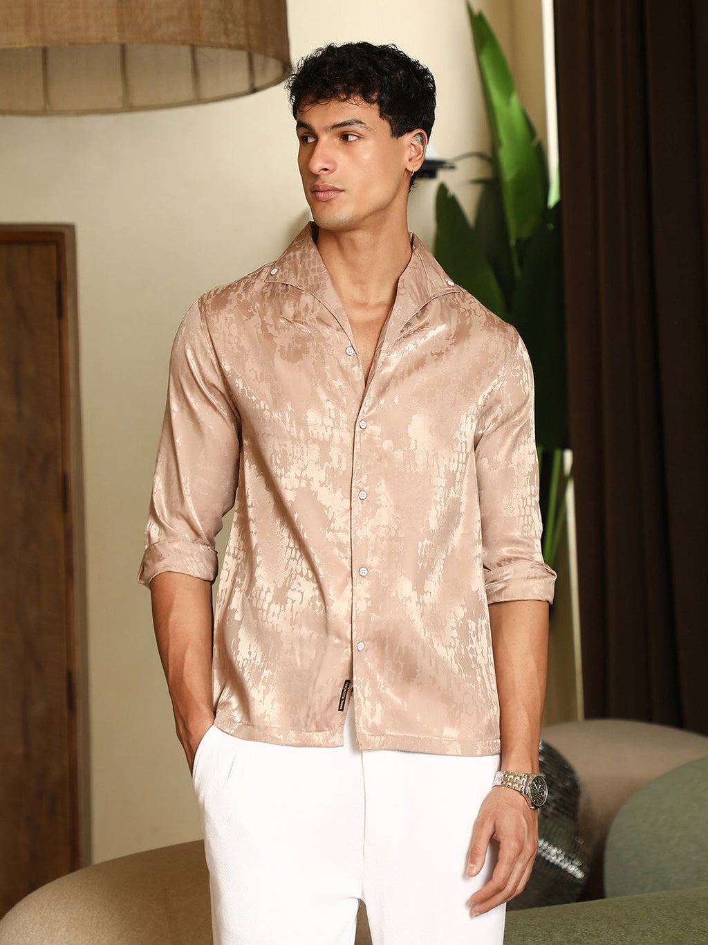 Droplet-Jacquard Satin Shirt
