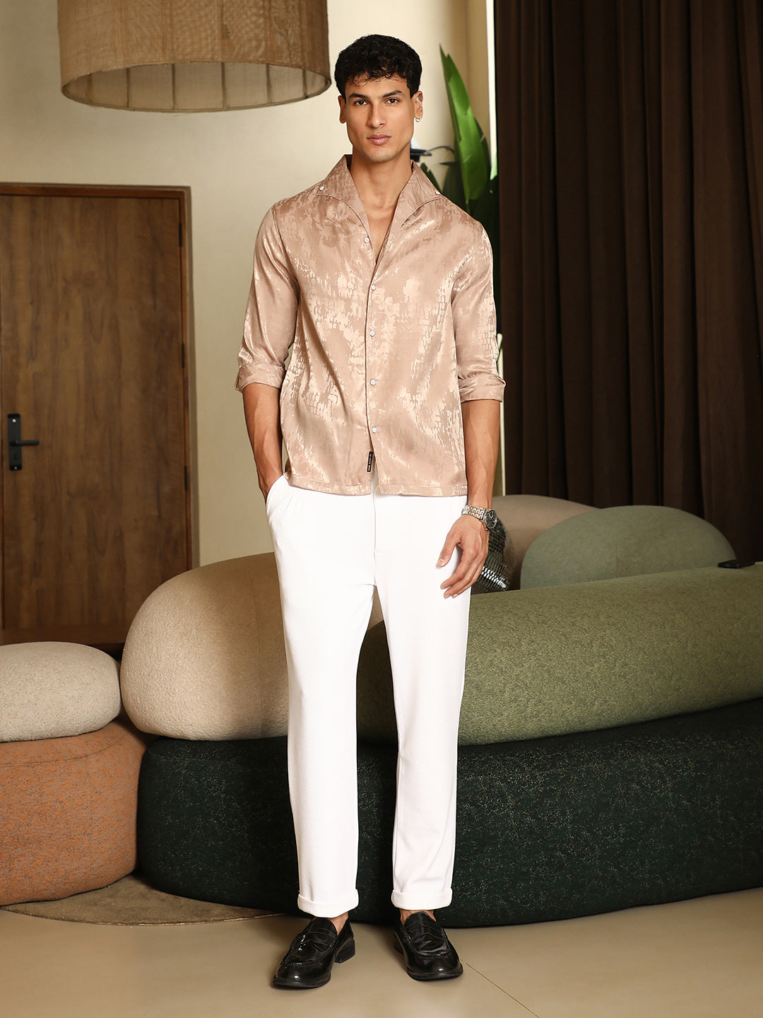 Droplet-Jacquard Satin Shirt