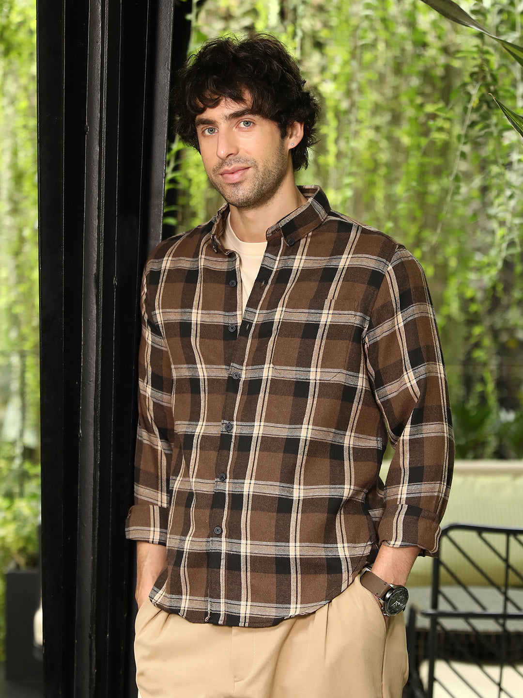 Button-Down Ombre-Plaid Shirt