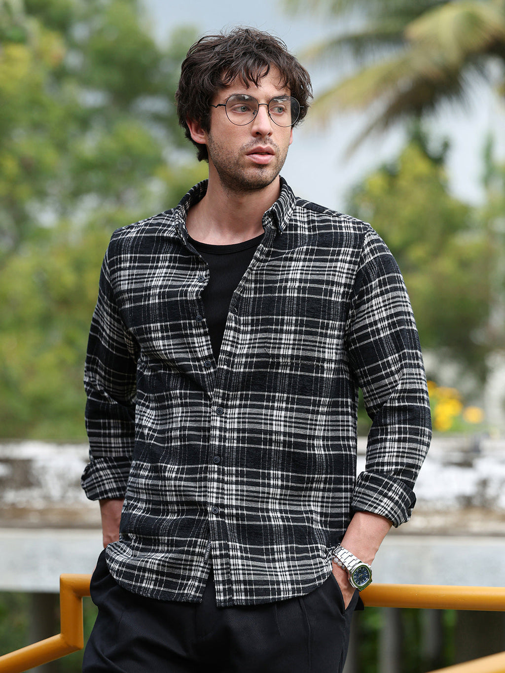 Button-Down Static-Plaid Shirt