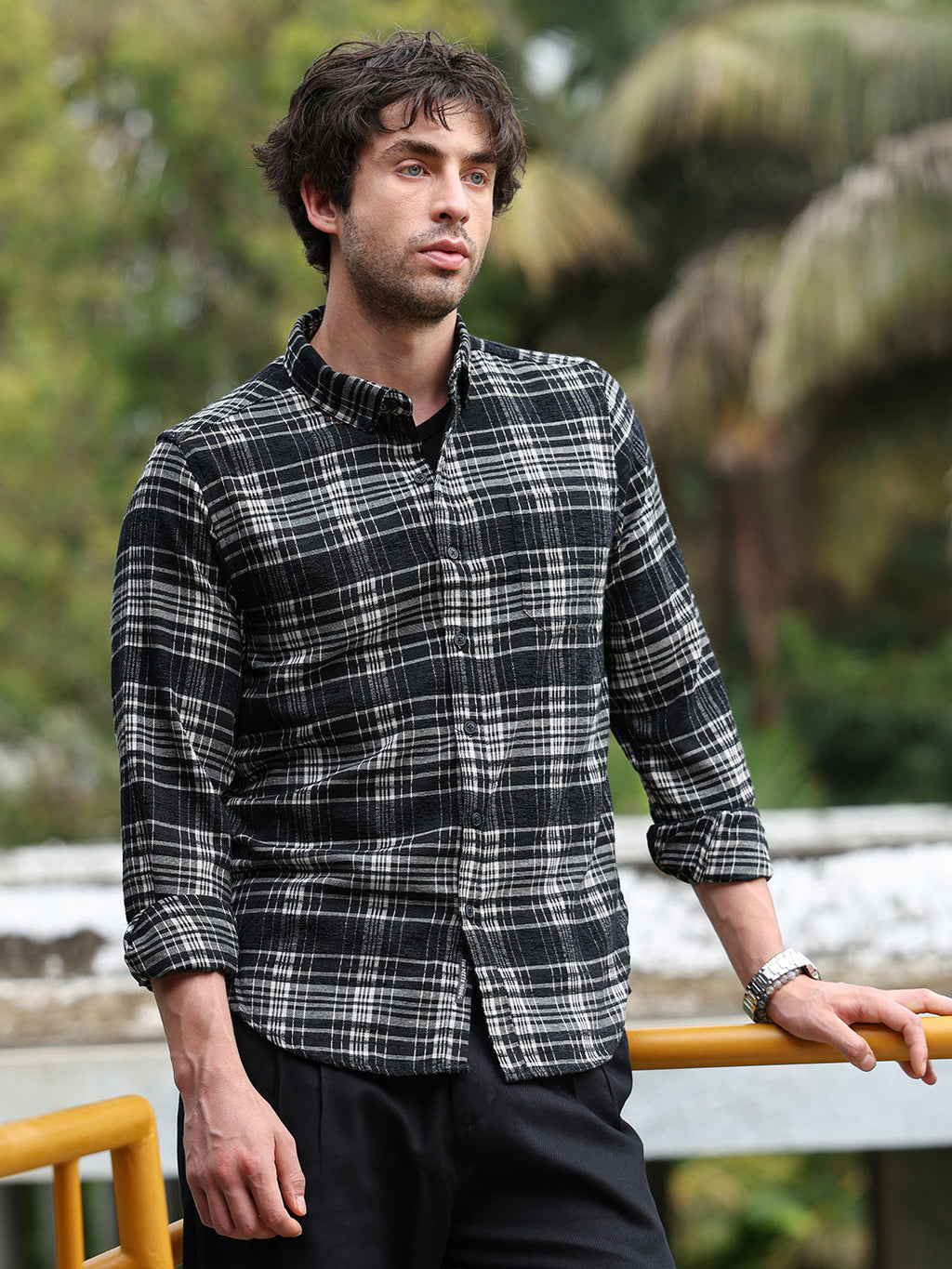 Button-Down Static-Plaid Shirt
