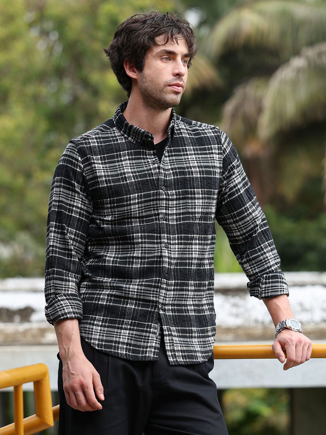 Button-Down Static-Plaid Shirt