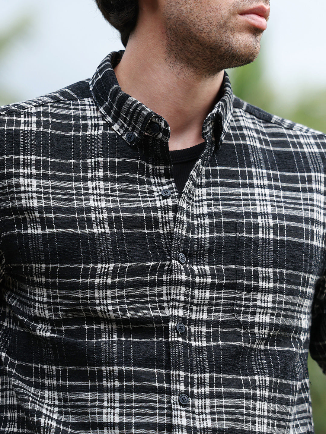 Button-Down Static-Plaid Shirt