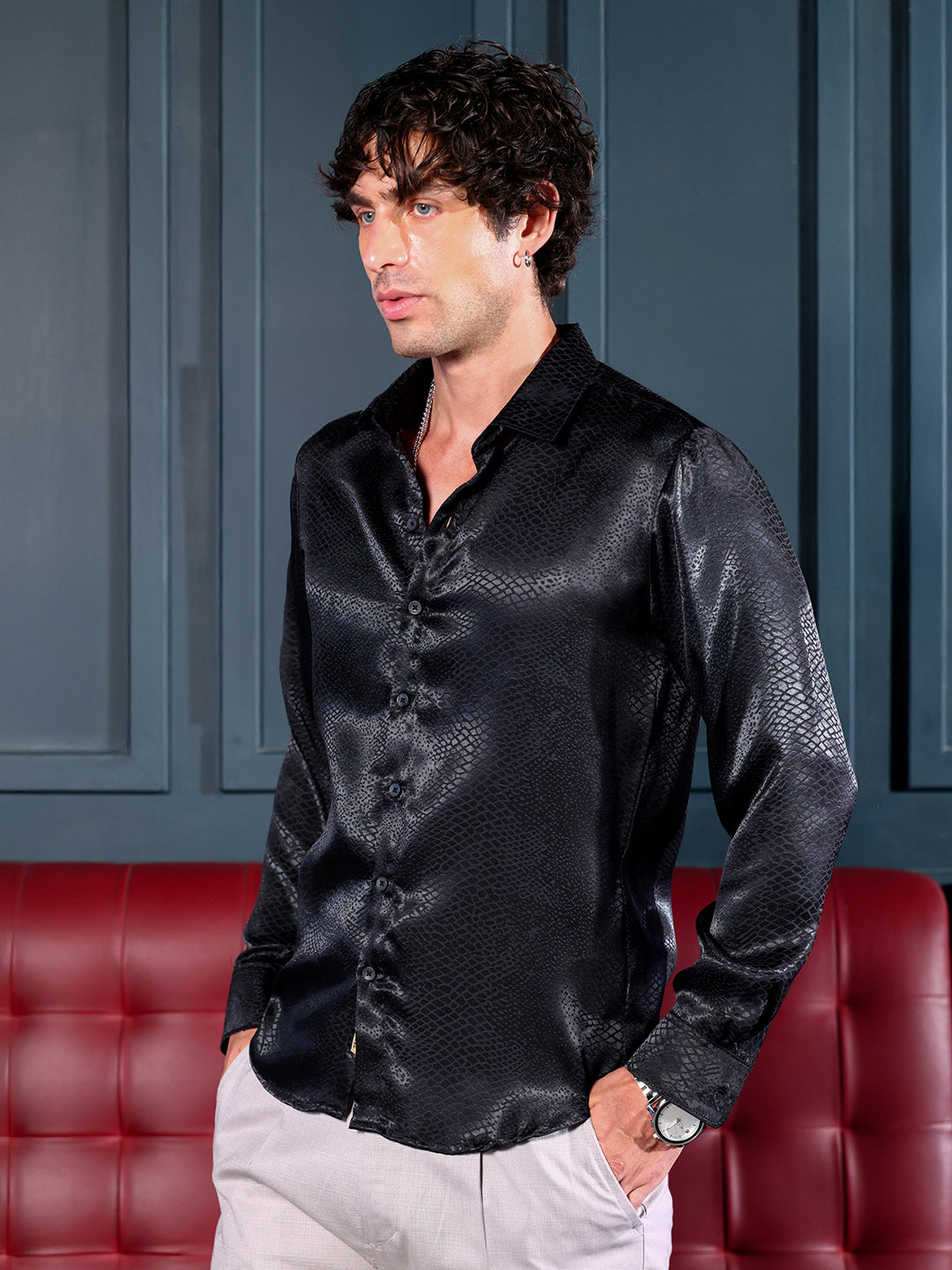 Reptilia Satin-Jacquard Shirt